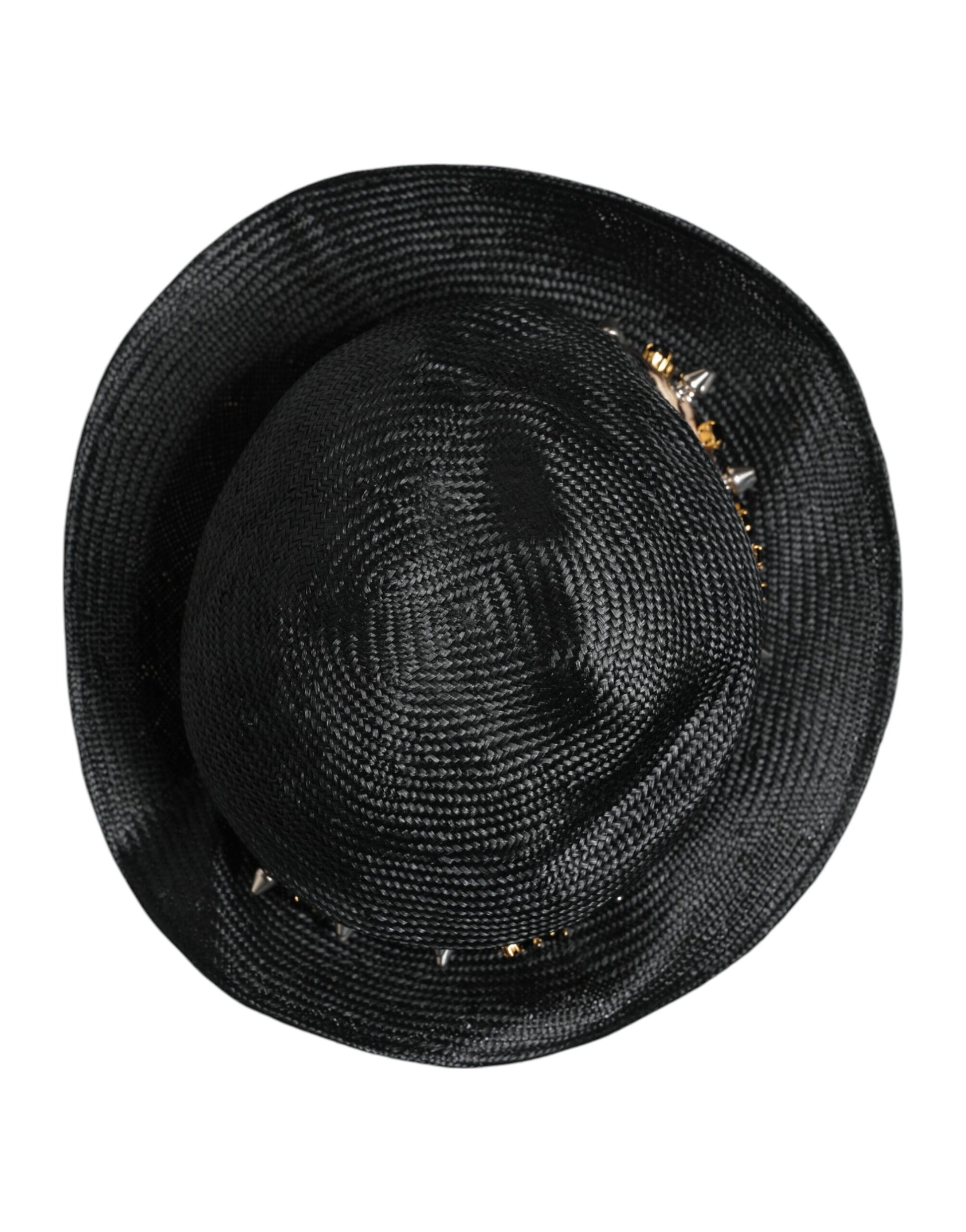Dolce & Gabbana Black Straw Crystal Embellished Wide Brim Hat Curated Luxury Accessories by Orvyn