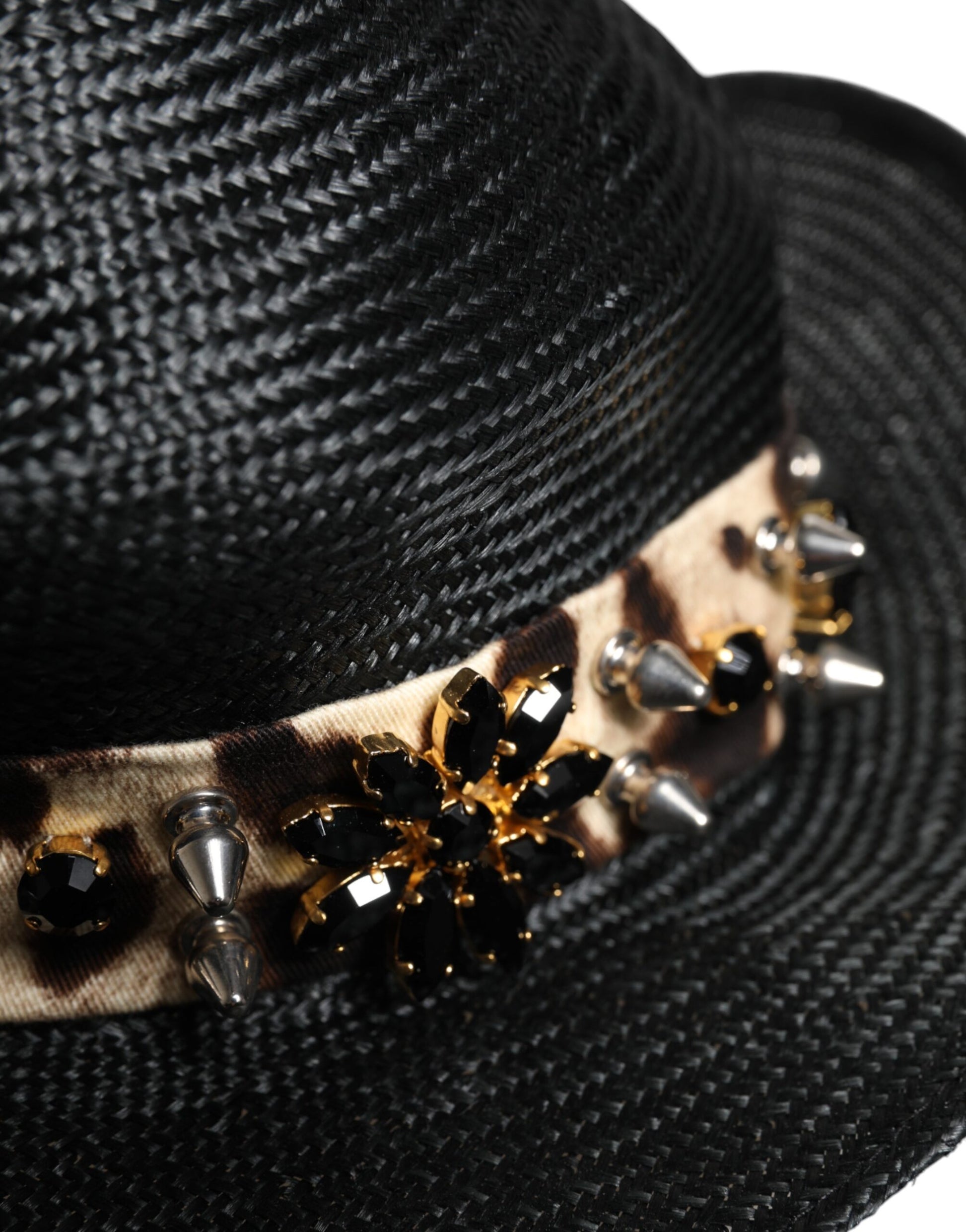 Dolce & Gabbana Black Straw Crystal Embellished Wide Brim Hat Curated Luxury Accessories by Orvyn