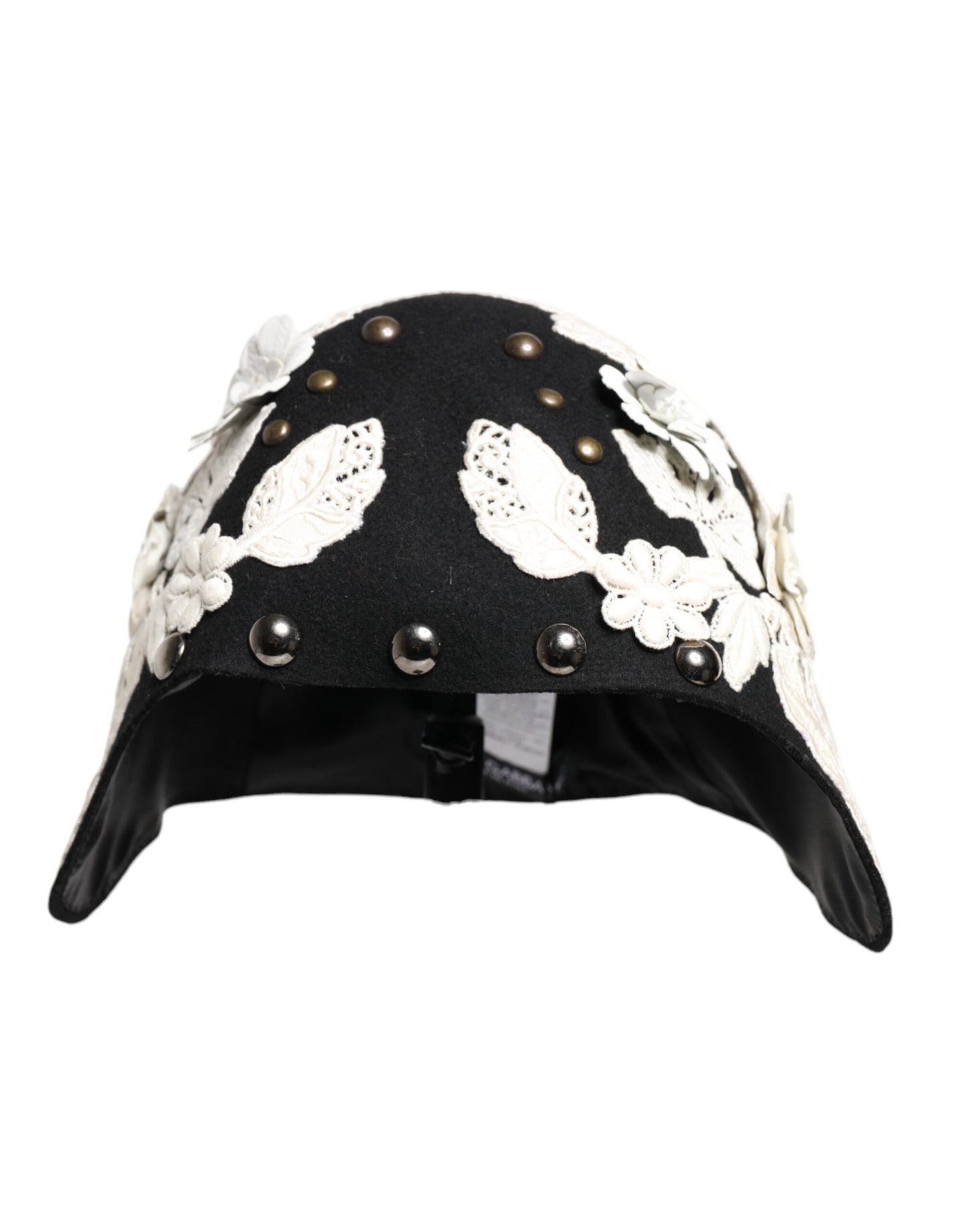 Dolce & Gabbana Black Wool White Floral Gold Leaf Cloche Hat Curated Luxury Accessories by Orvyn