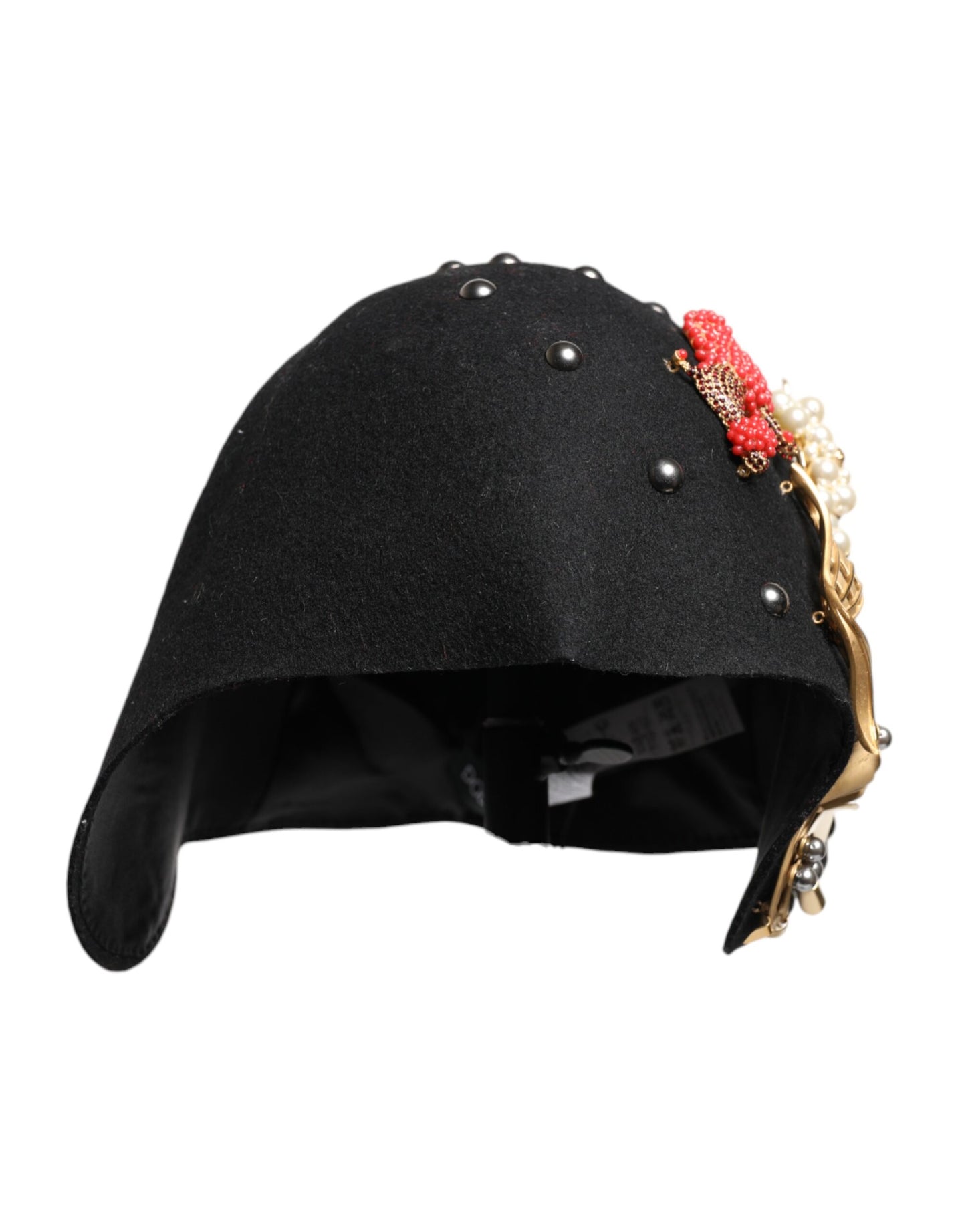 Dolce & Gabbana Black Wool Multicolor Embellished Cloche Hat Curated Luxury Accessories by Orvyn