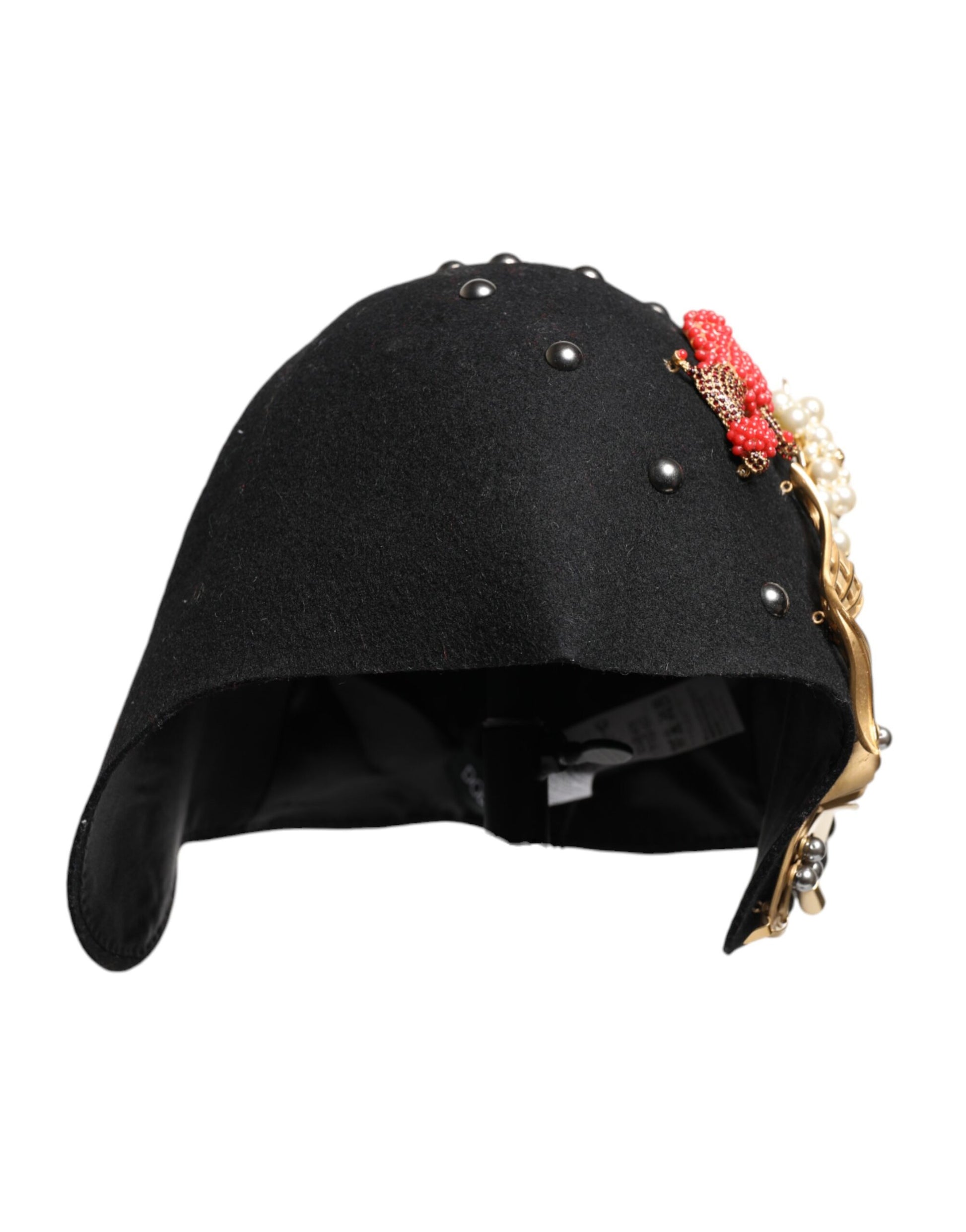 Dolce & Gabbana Black Wool Multicolor Embellished Cloche Hat Curated Luxury Accessories by Orvyn