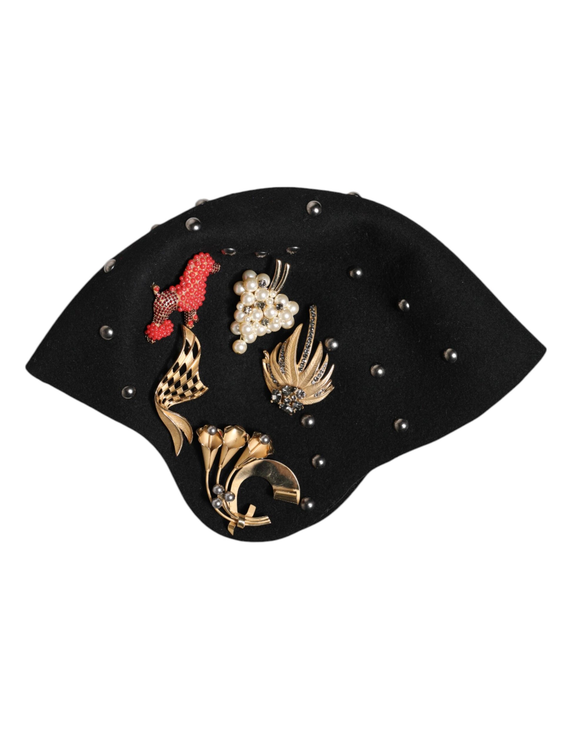 Dolce & Gabbana Black Wool Multicolor Embellished Cloche Hat Curated Luxury Accessories by Orvyn