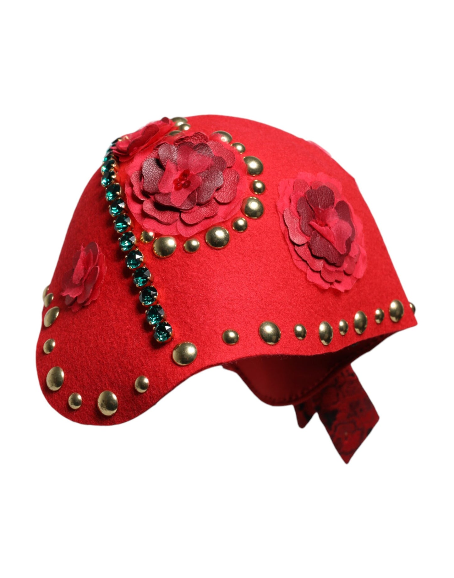 Dolce & Gabbana Red Crystal Gold Roses Brooch Embellished Hat Curated Luxury Accessories by Orvyn