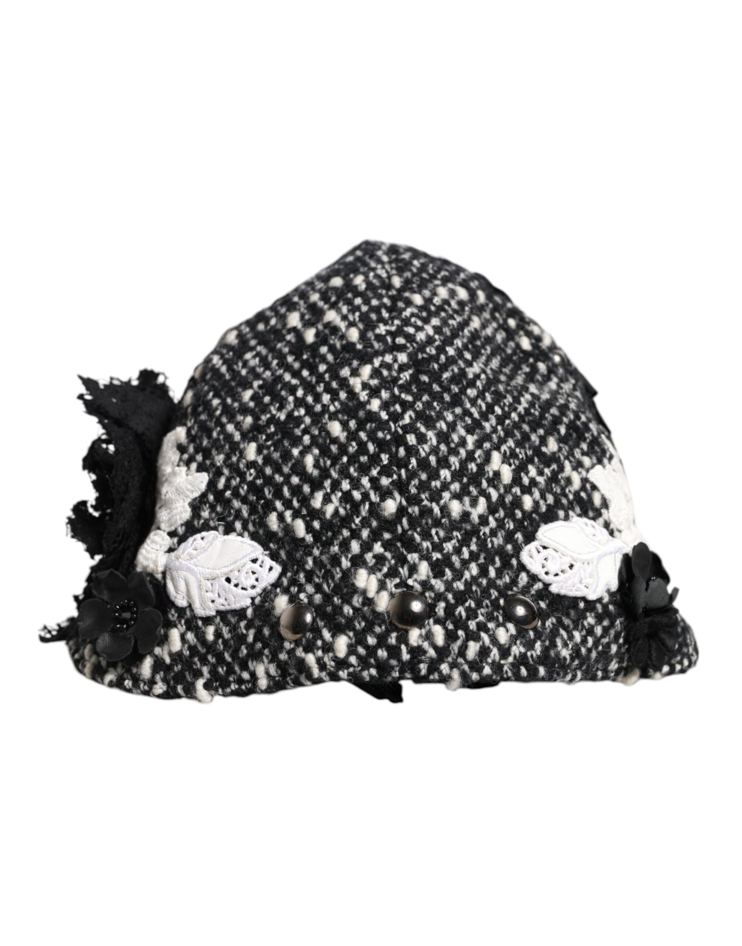Dolce & Gabbana Black Wool White Floral Embellished Cloche Hat Curated Luxury Accessories by Orvyn