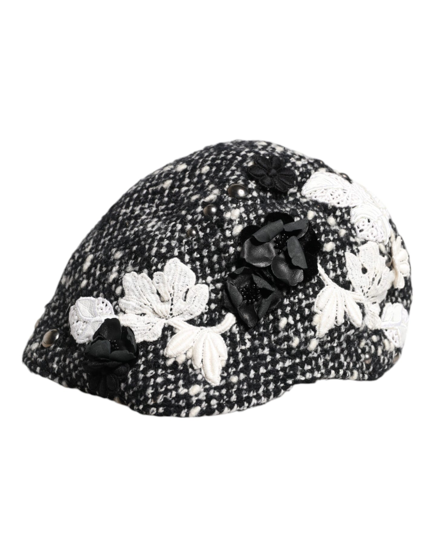 Dolce & Gabbana Black Wool White Floral Embellished Cloche Hat Curated Luxury Accessories by Orvyn