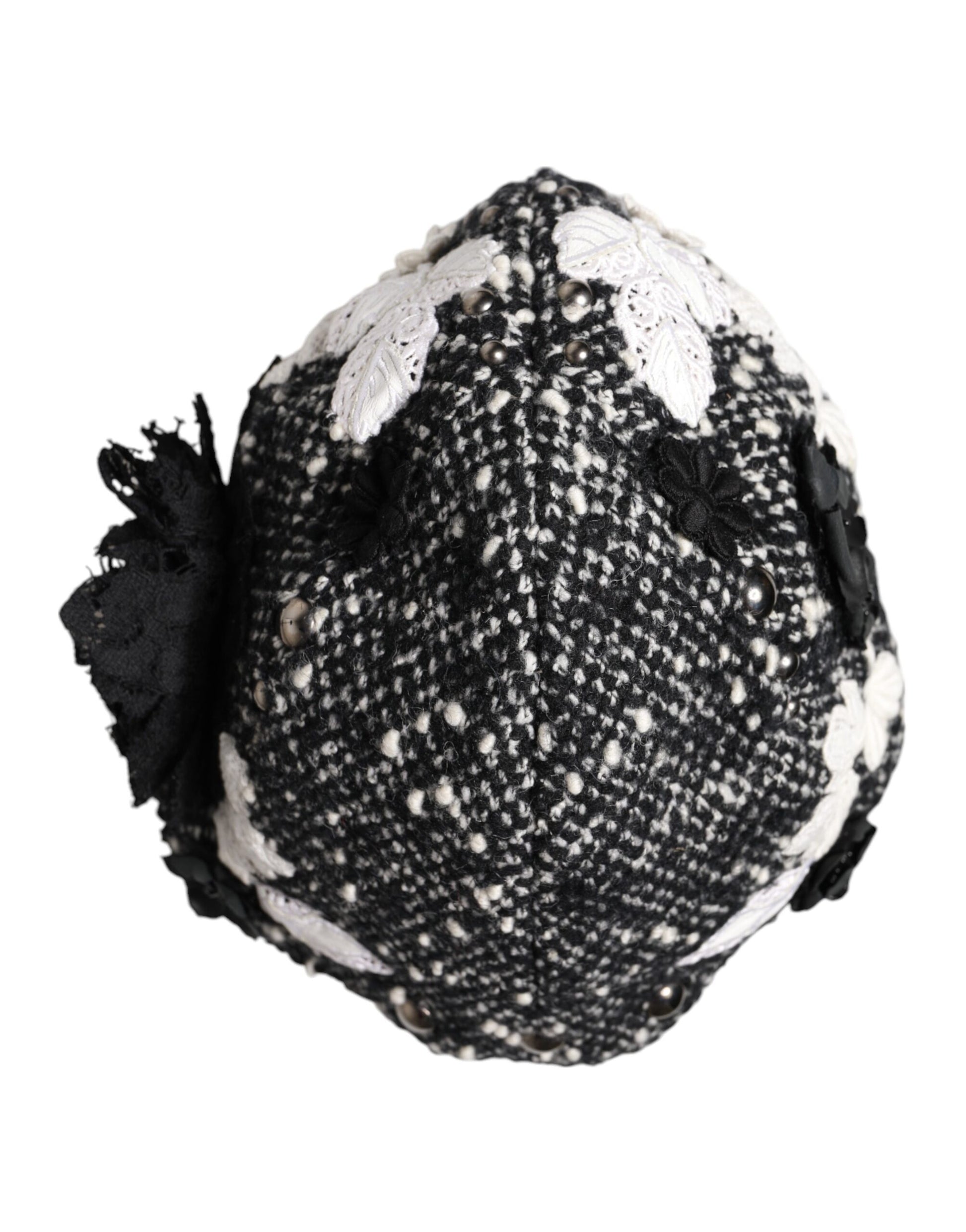 Dolce & Gabbana Black Wool White Floral Embellished Cloche Hat Curated Luxury Accessories by Orvyn