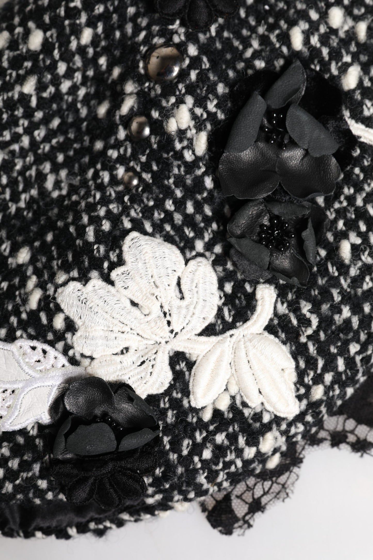 Dolce & Gabbana Black Wool White Floral Embellished Cloche Hat Curated Luxury Accessories by Orvyn