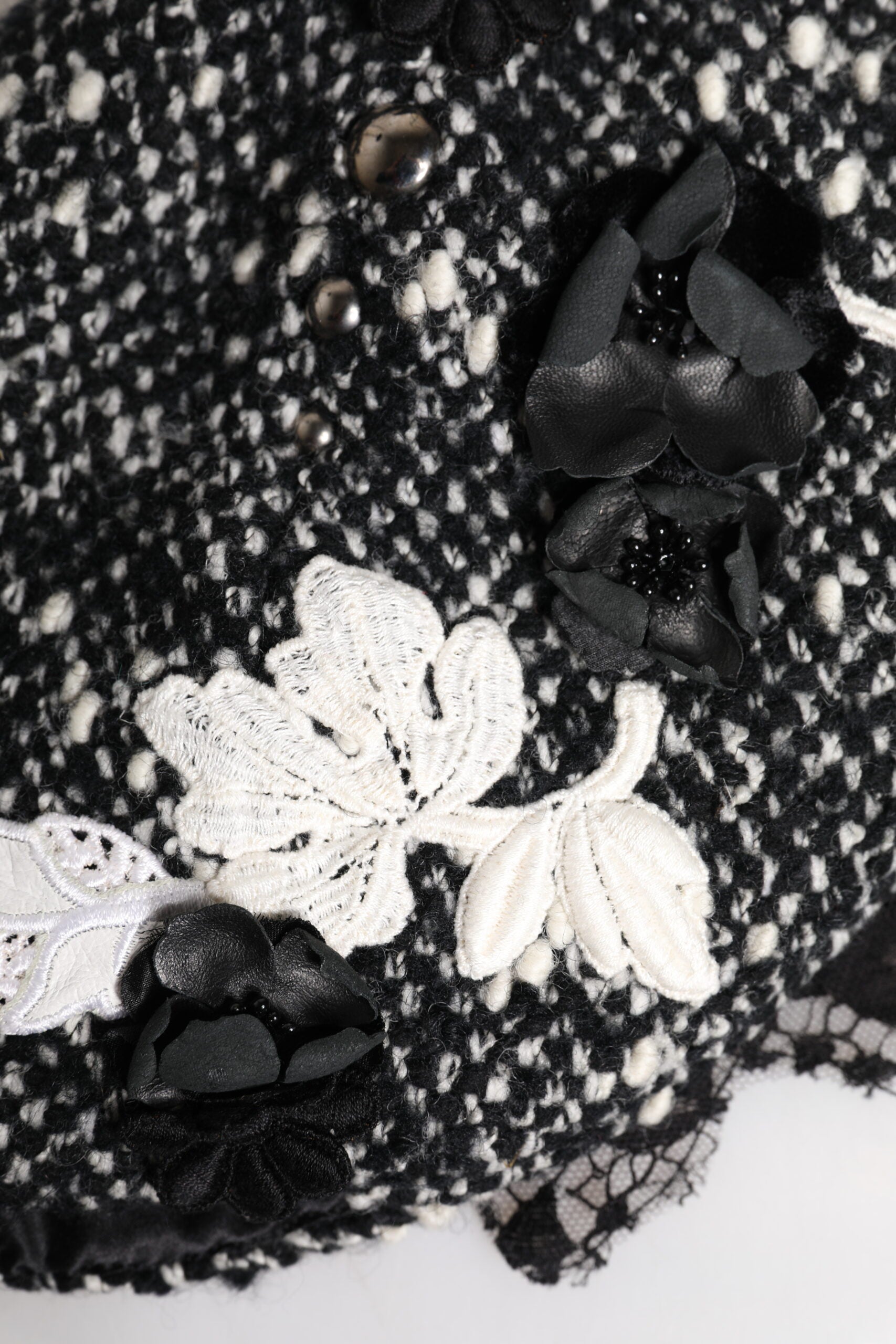 Dolce & Gabbana Black Wool White Floral Embellished Cloche Hat Curated Luxury Accessories by Orvyn