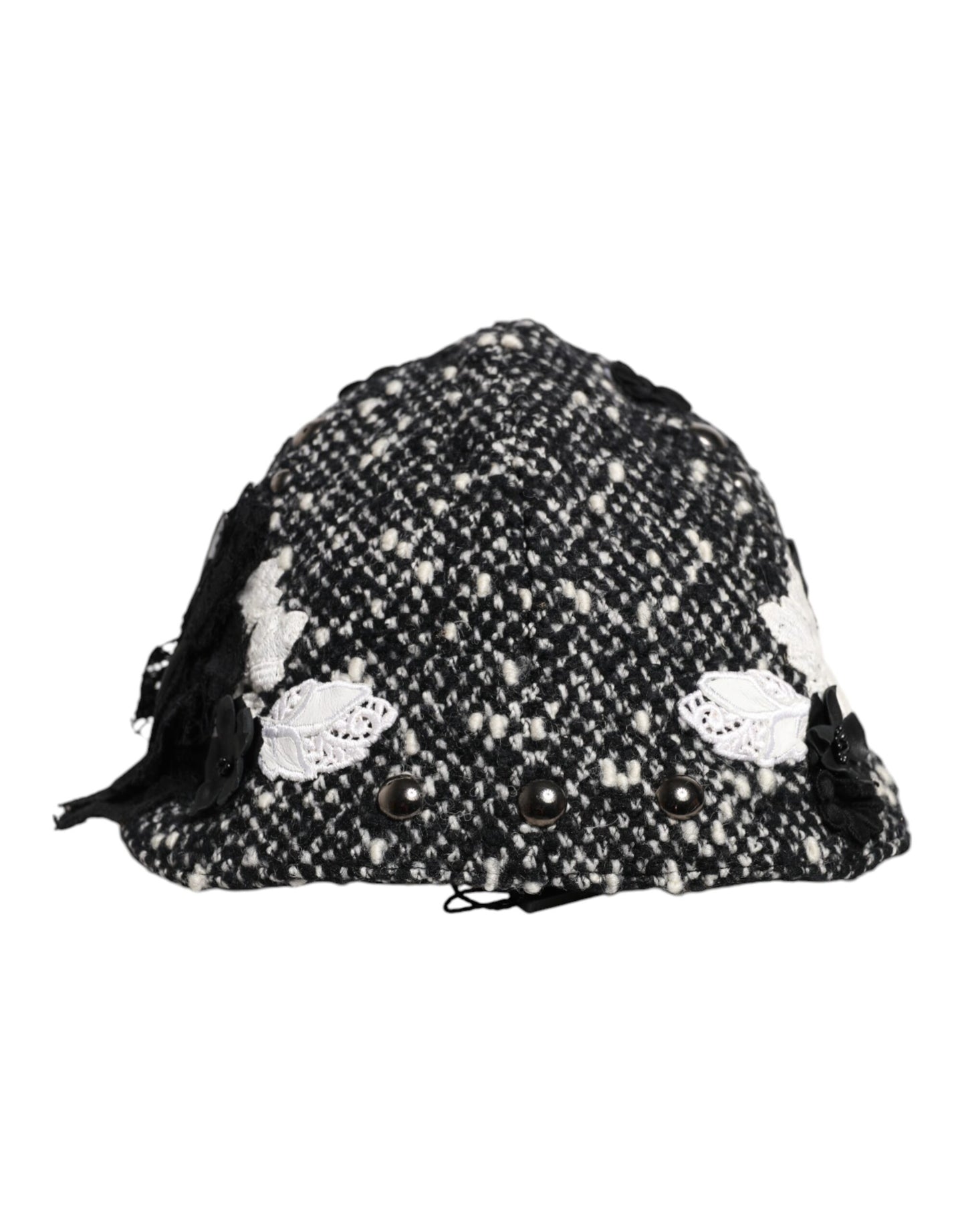 Dolce & Gabbana Black Wool White Floral Embellished Cloche Hat Curated Luxury Accessories by Orvyn