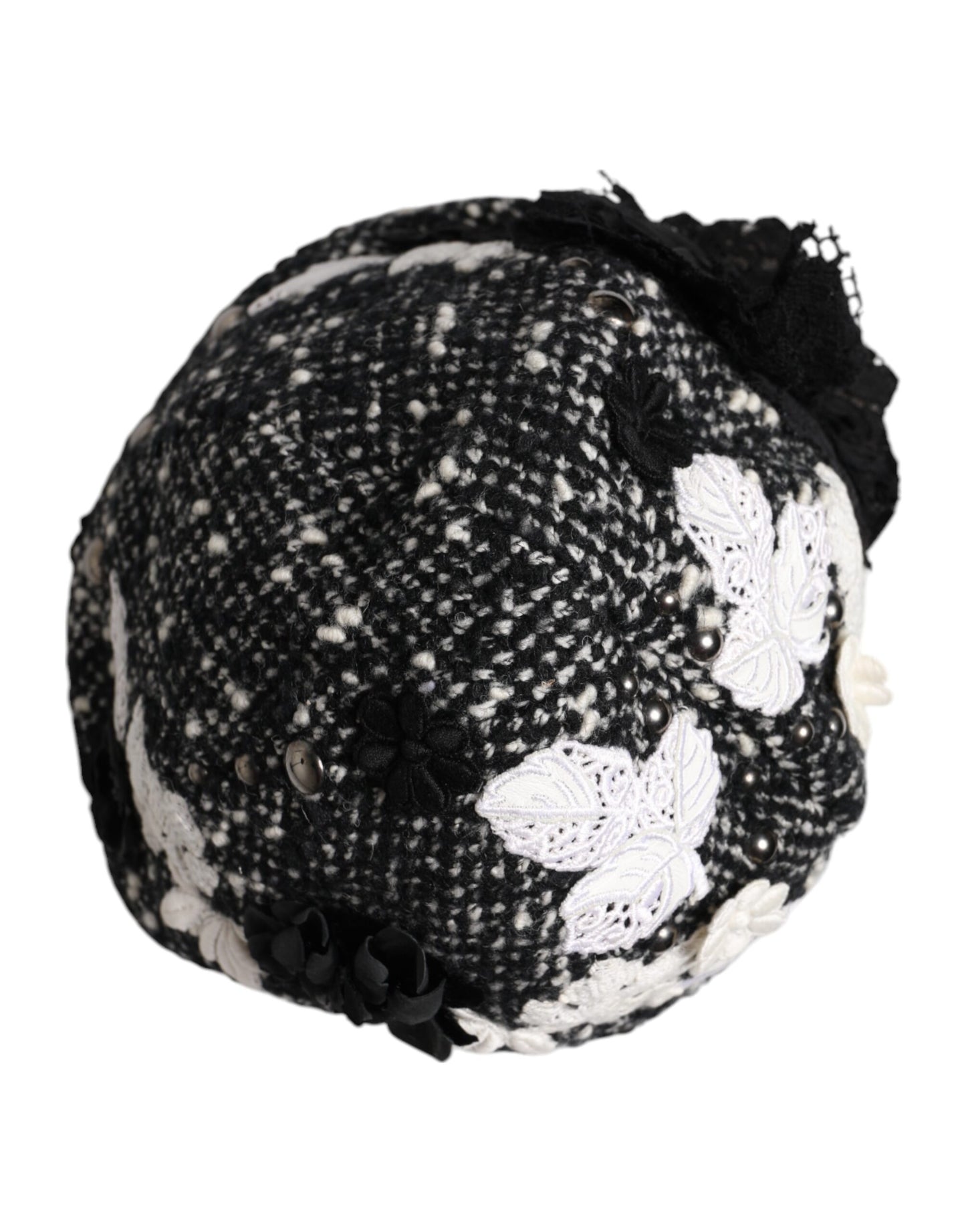 Dolce & Gabbana Black Wool White Floral Embellished Cloche Hat Curated Luxury Accessories by Orvyn