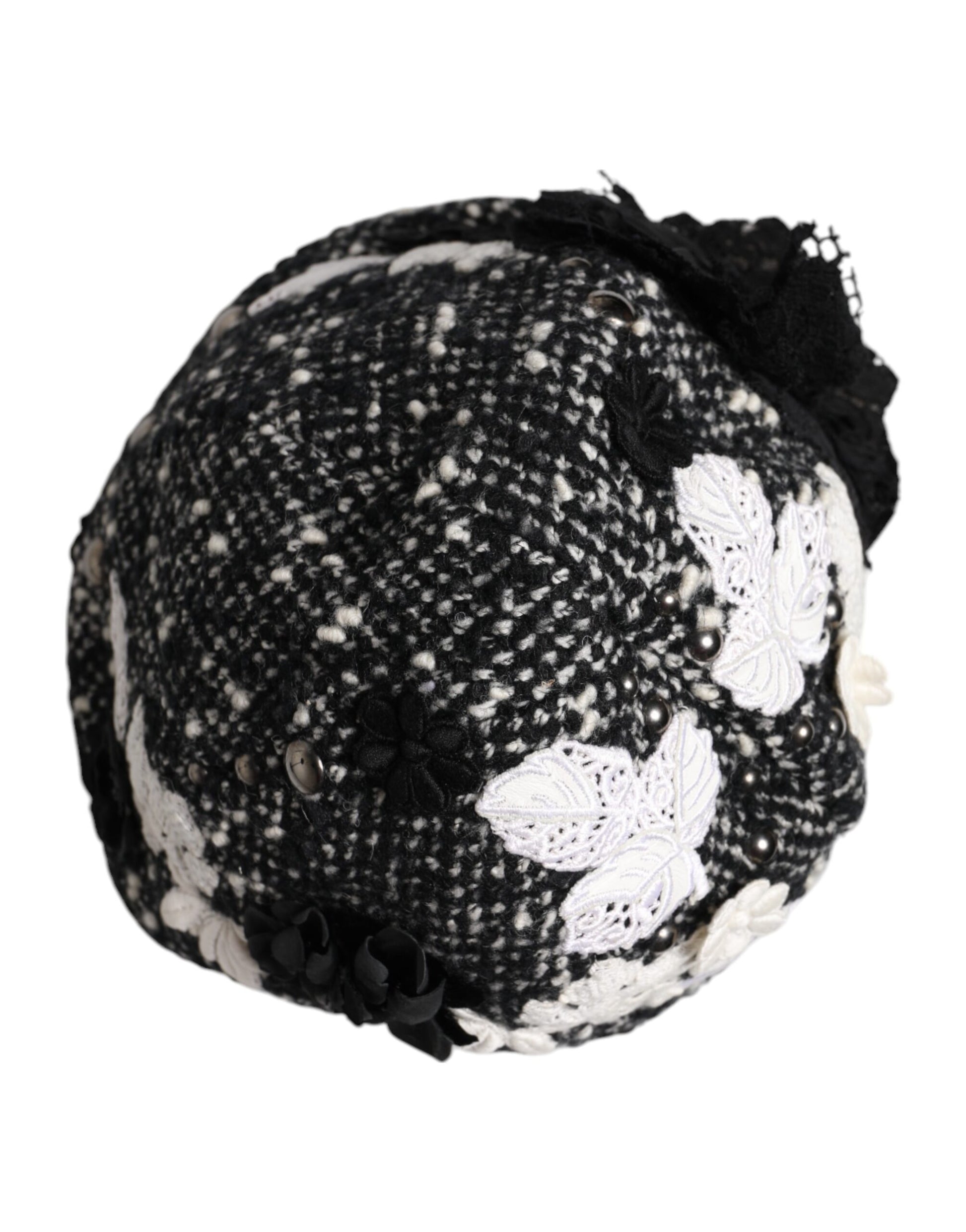 Dolce & Gabbana Black Wool White Floral Embellished Cloche Hat Curated Luxury Accessories by Orvyn