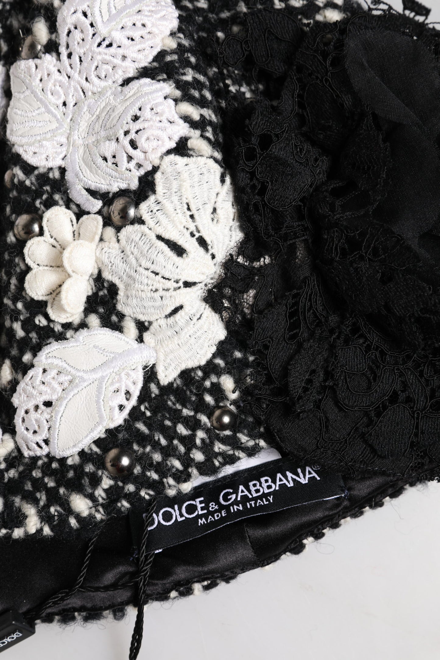 Dolce & Gabbana Black Wool White Floral Embellished Cloche Hat Curated Luxury Accessories by Orvyn