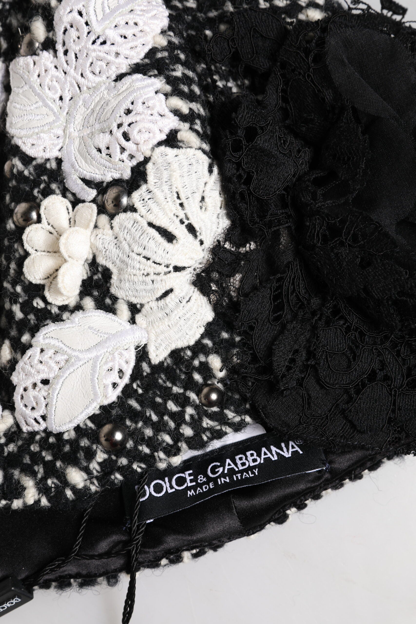 Dolce & Gabbana Black Wool White Floral Embellished Cloche Hat Curated Luxury Accessories by Orvyn