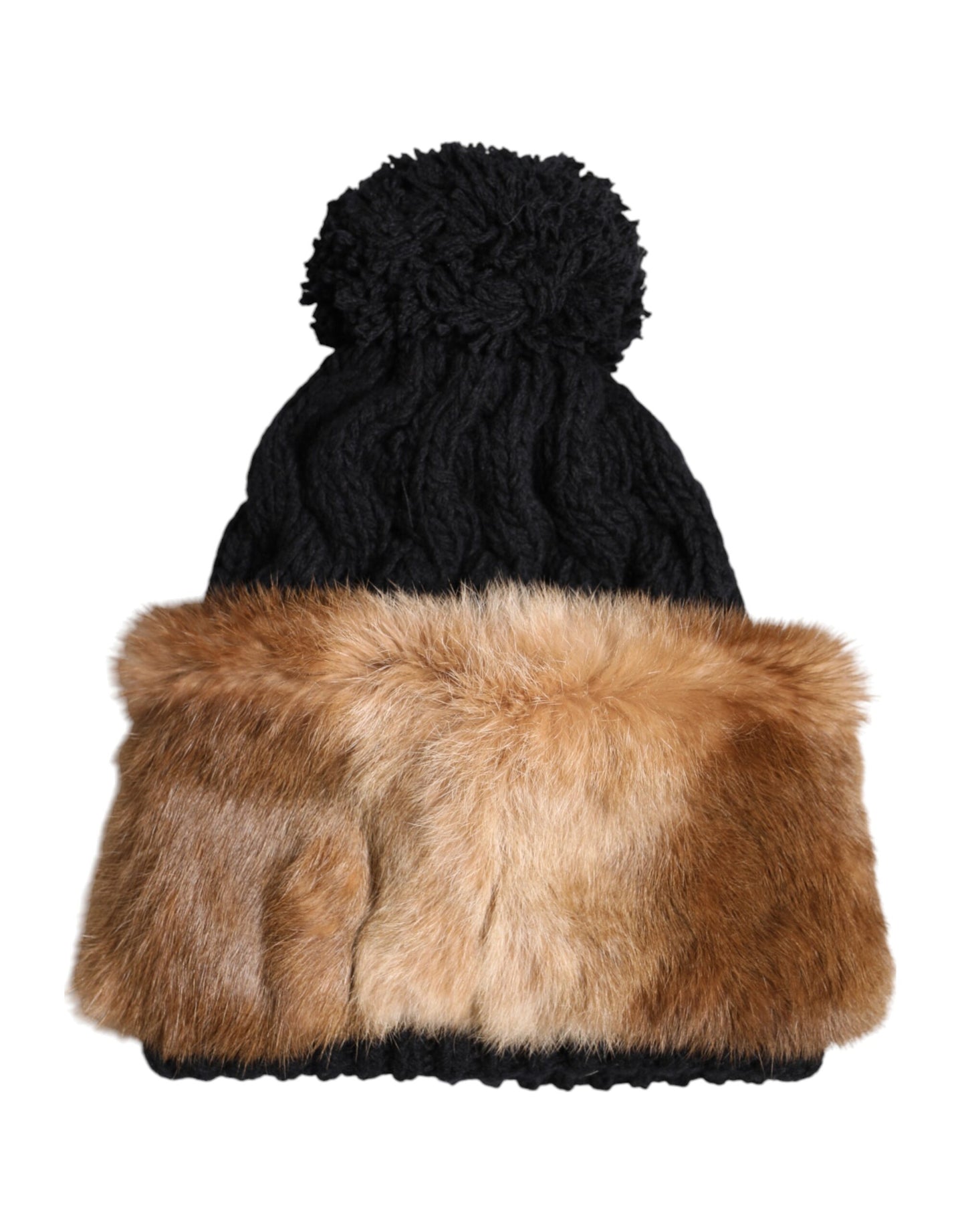 Dolce & Gabbana Black Brown Dyed Rabbit Real Fur Winter Beanie Hat Curated Luxury Accessories by Orvyn