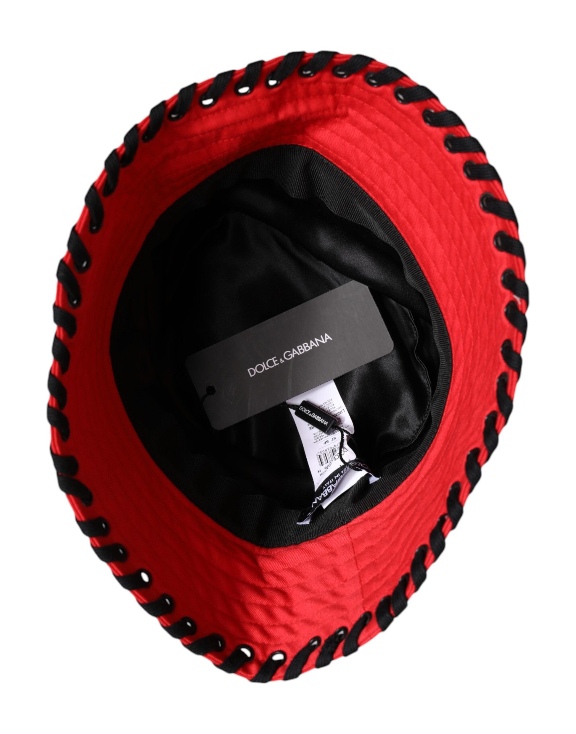 Dolce & Gabbana Red Lace Polyester Wide Brim Bucket Hat Curated Luxury Accessories by Orvyn