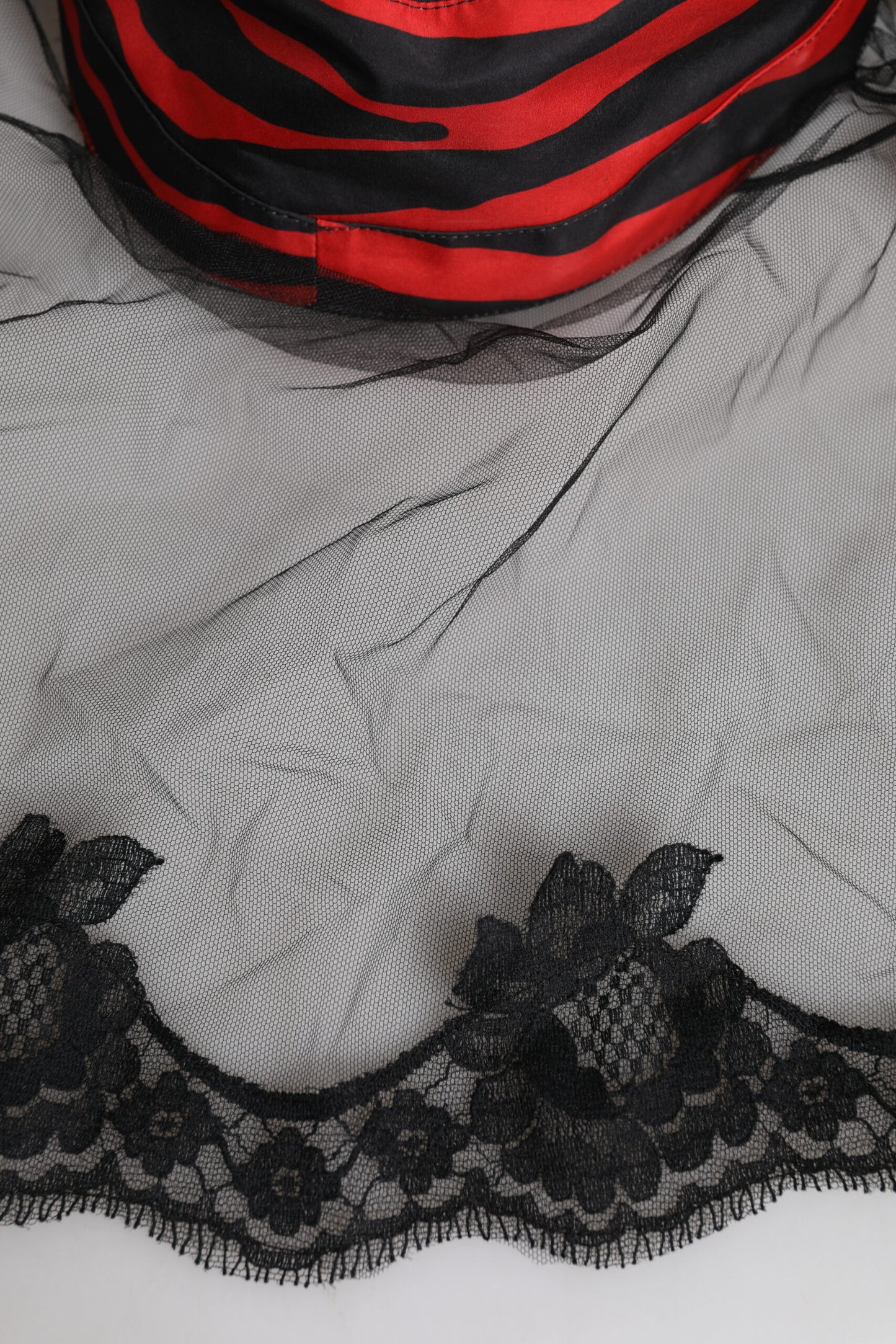 Dolce & Gabbana Black Red Stripes Lace Tulle Bucket Hat Curated Luxury Accessories by Orvyn