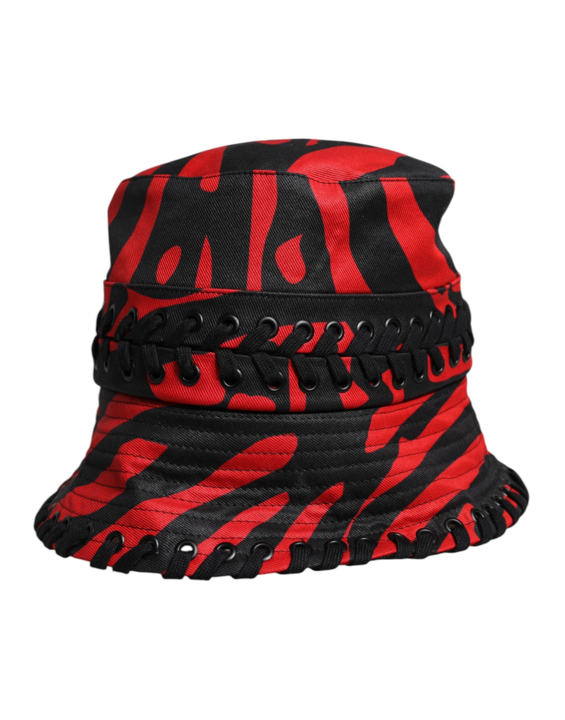 Dolce & Gabbana Black Red Stripe Polyester Wide Brim Bucket Hat Curated Luxury Accessories by Orvyn