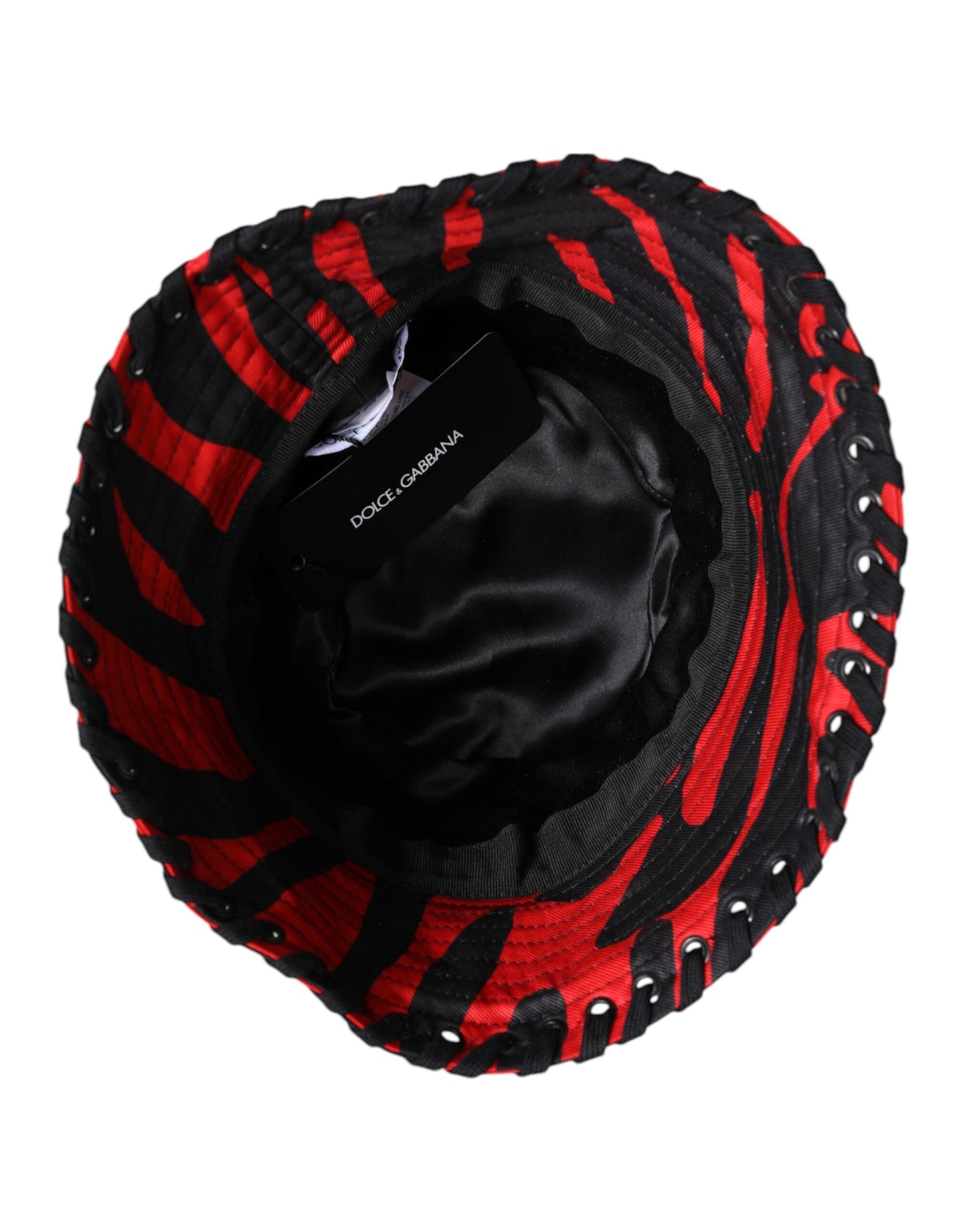 Dolce & Gabbana Black Red Stripe Polyester Wide Brim Bucket Hat Curated Luxury Accessories by Orvyn