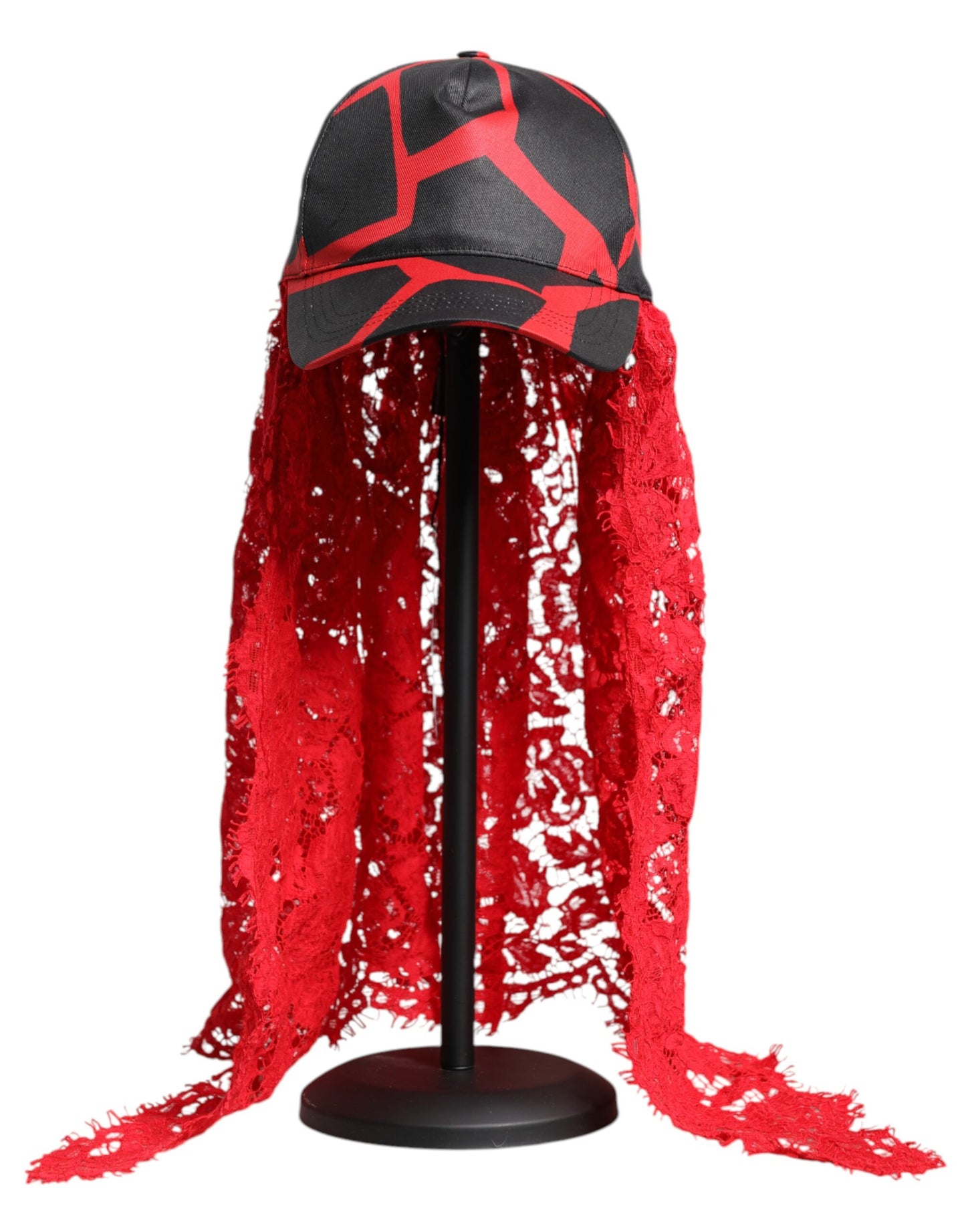 Dolce & Gabbana Red Black Lace Tulle Cotton Baseball Cap Curated Luxury Accessories by Orvyn