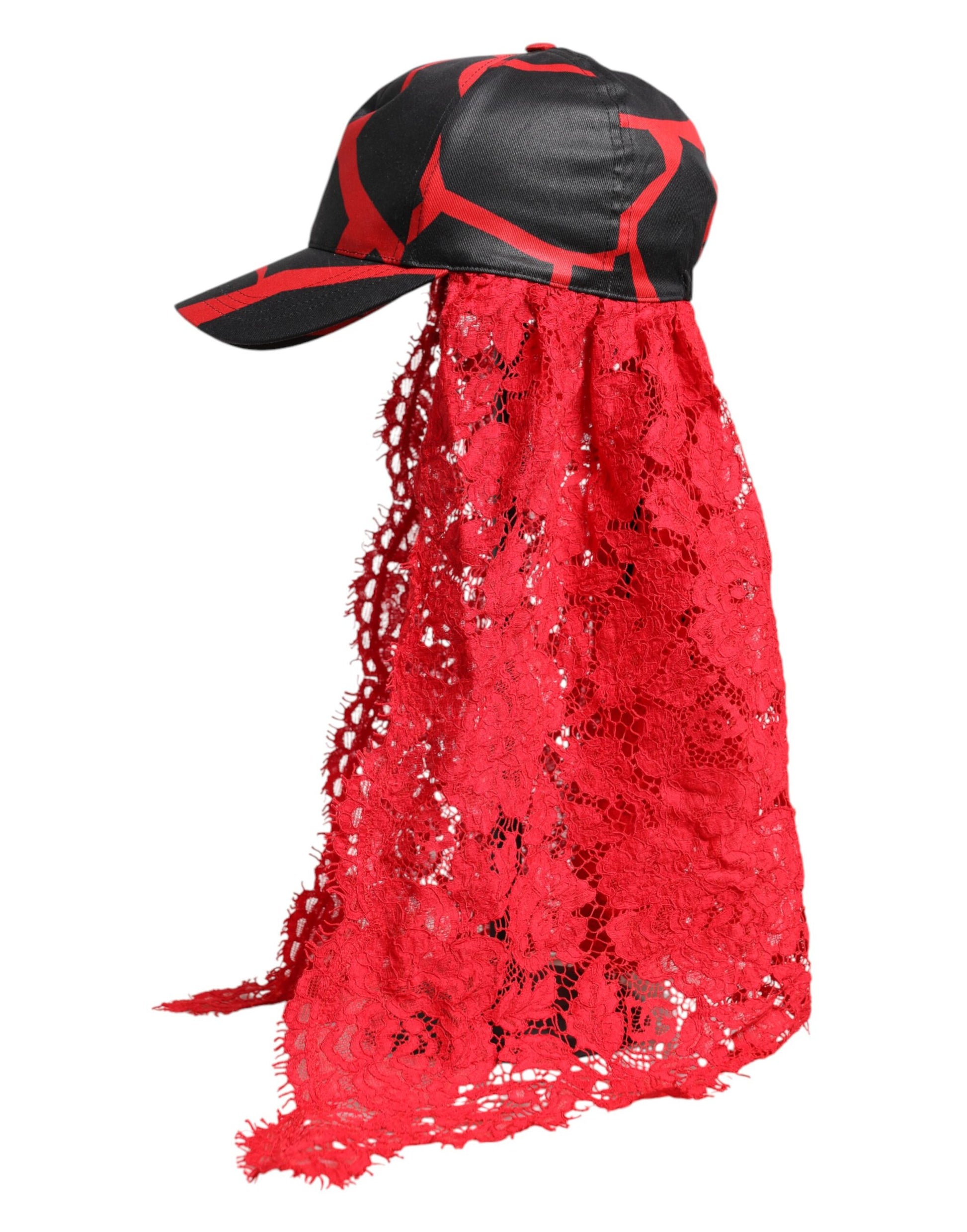 Dolce & Gabbana Red Black Lace Tulle Cotton Baseball Cap Curated Luxury Accessories by Orvyn