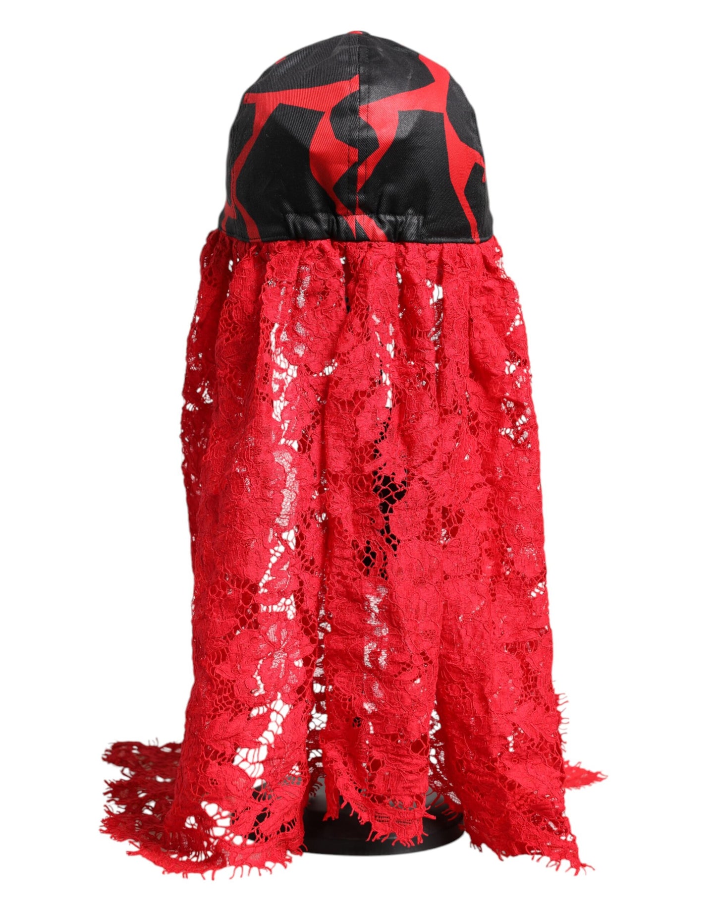 Dolce & Gabbana Red Black Lace Tulle Cotton Baseball Cap Curated Luxury Accessories by Orvyn
