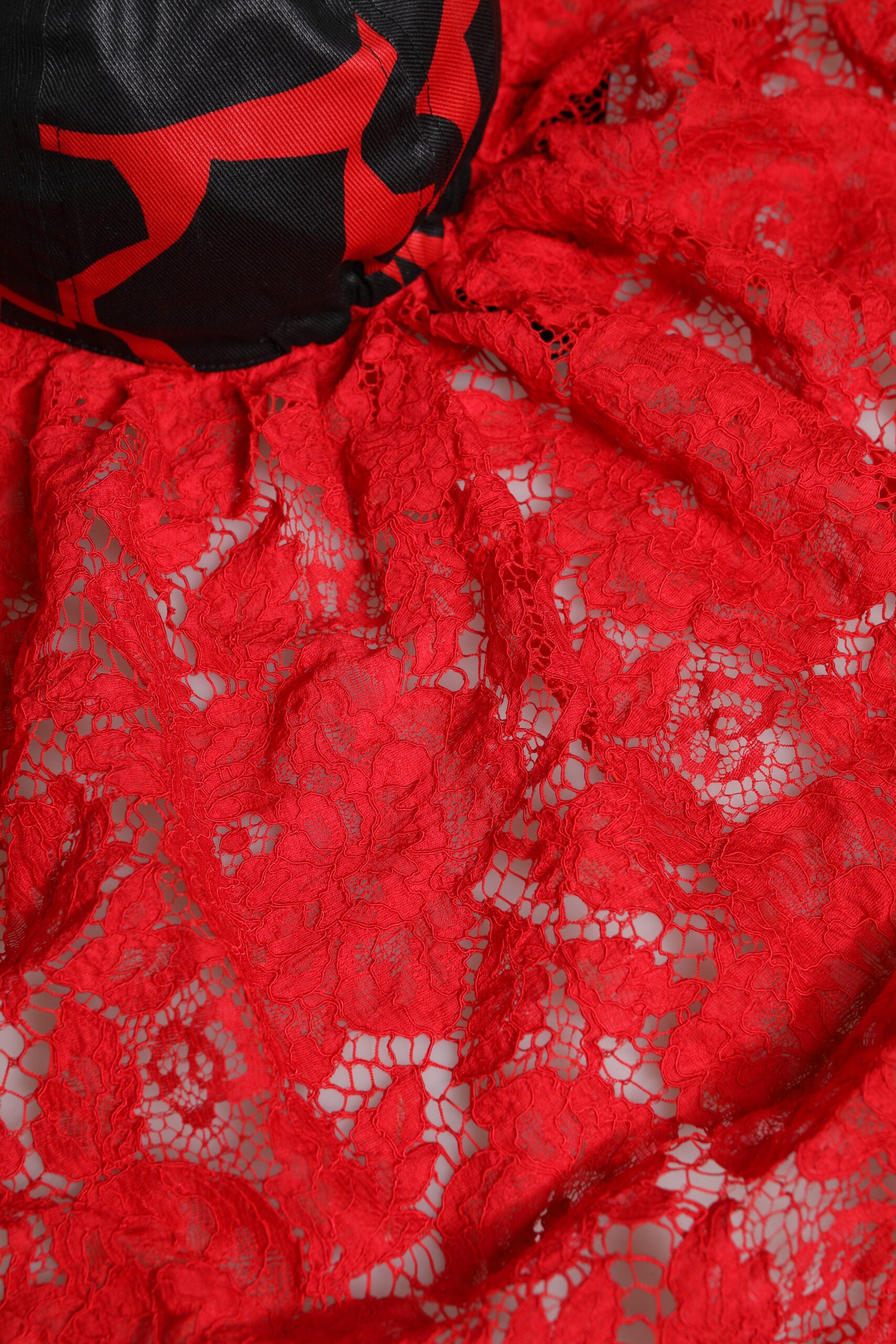 Dolce & Gabbana Red Black Lace Tulle Cotton Baseball Cap Curated Luxury Accessories by Orvyn