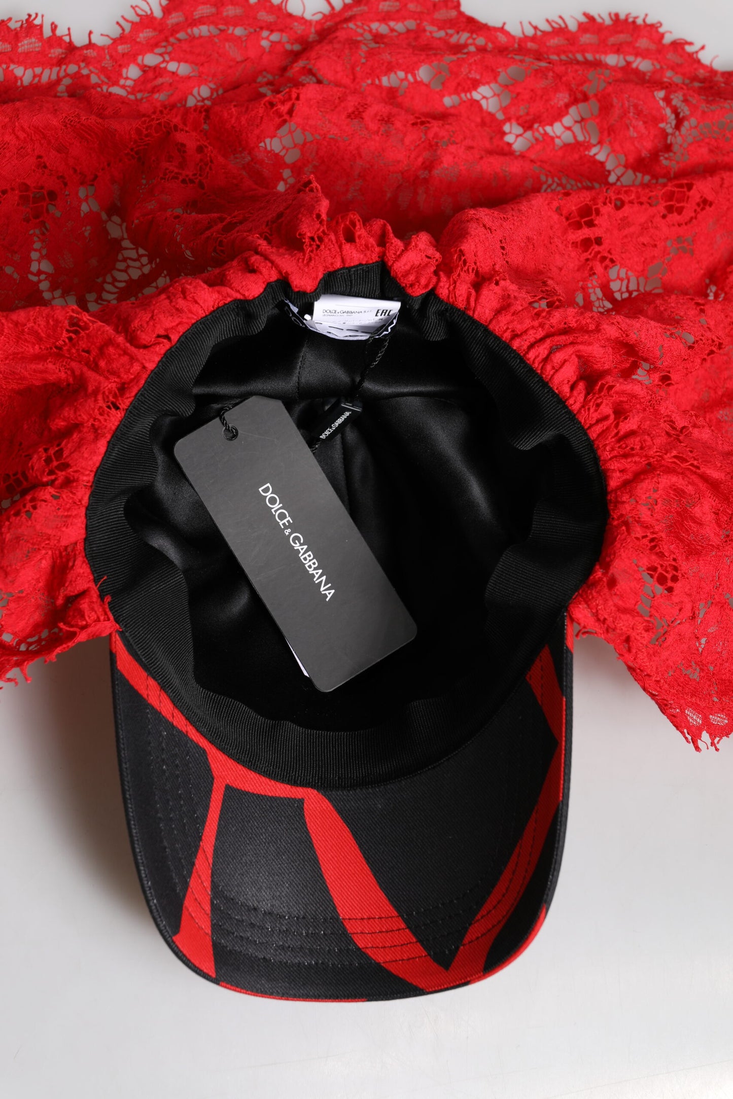 Dolce & Gabbana Red Black Lace Tulle Cotton Baseball Cap Curated Luxury Accessories by Orvyn