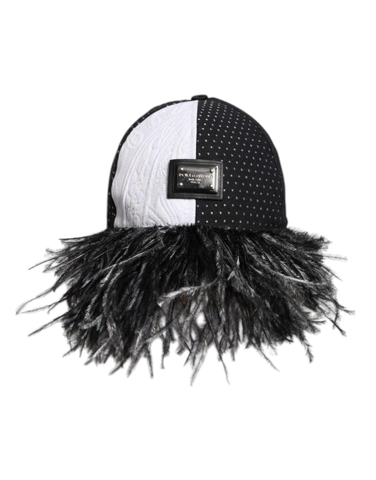 Dolce & Gabbana White Black Polka Dot Feathers Baseball Cap Curated Luxury Accessories by Orvyn