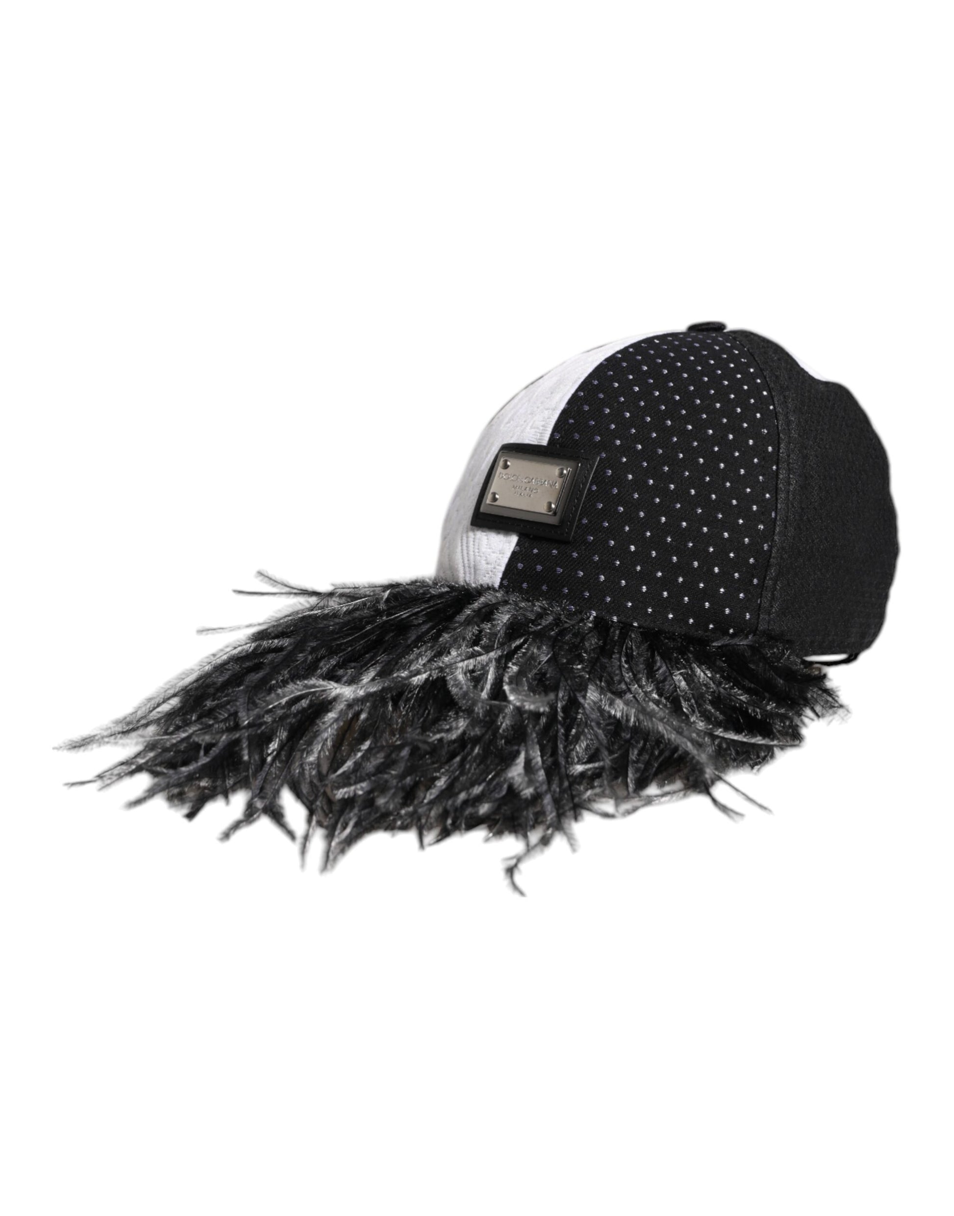 Dolce & Gabbana White Black Polka Dot Feathers Baseball Cap Curated Luxury Accessories by Orvyn