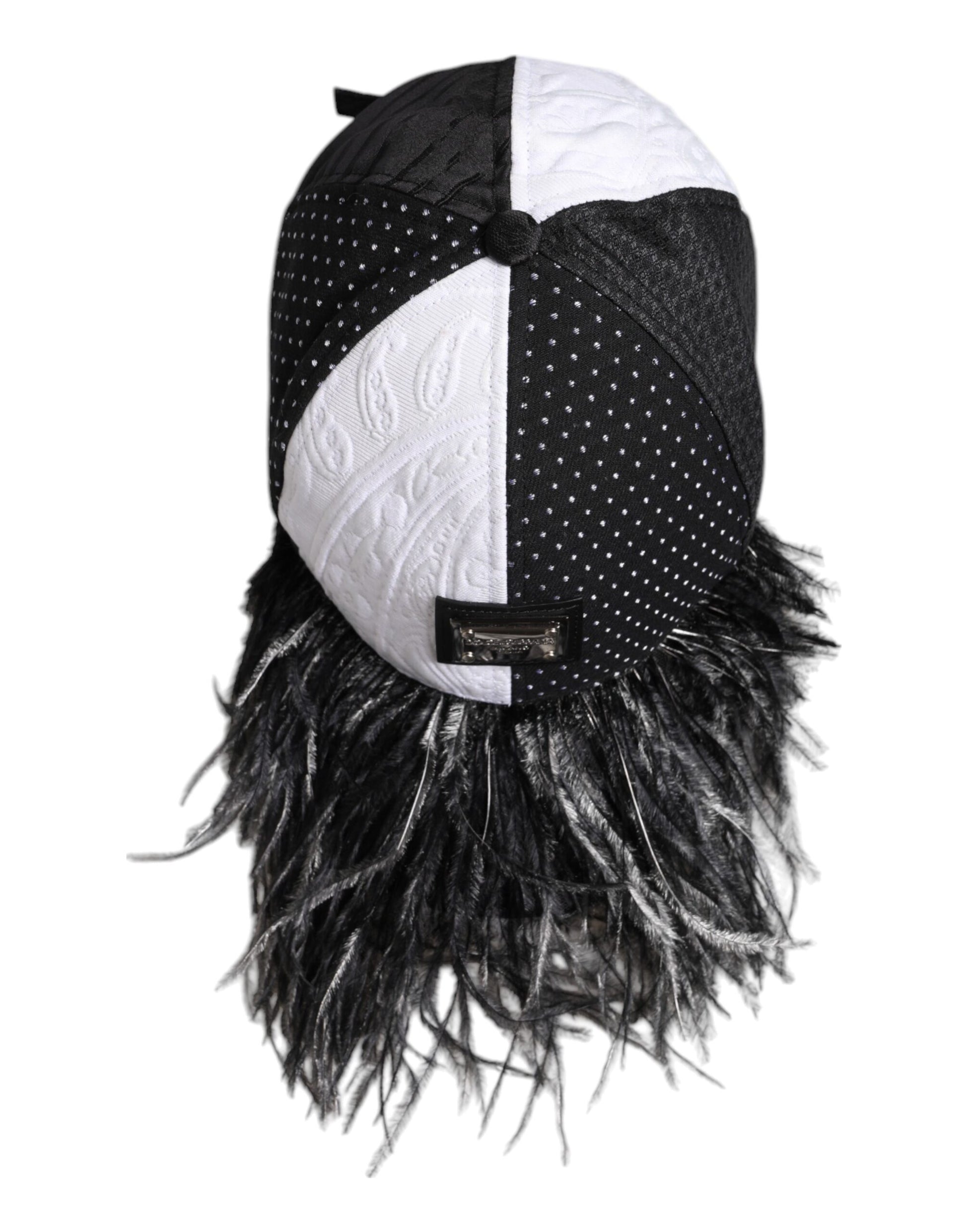 Dolce & Gabbana White Black Polka Dot Feathers Baseball Cap Curated Luxury Accessories by Orvyn