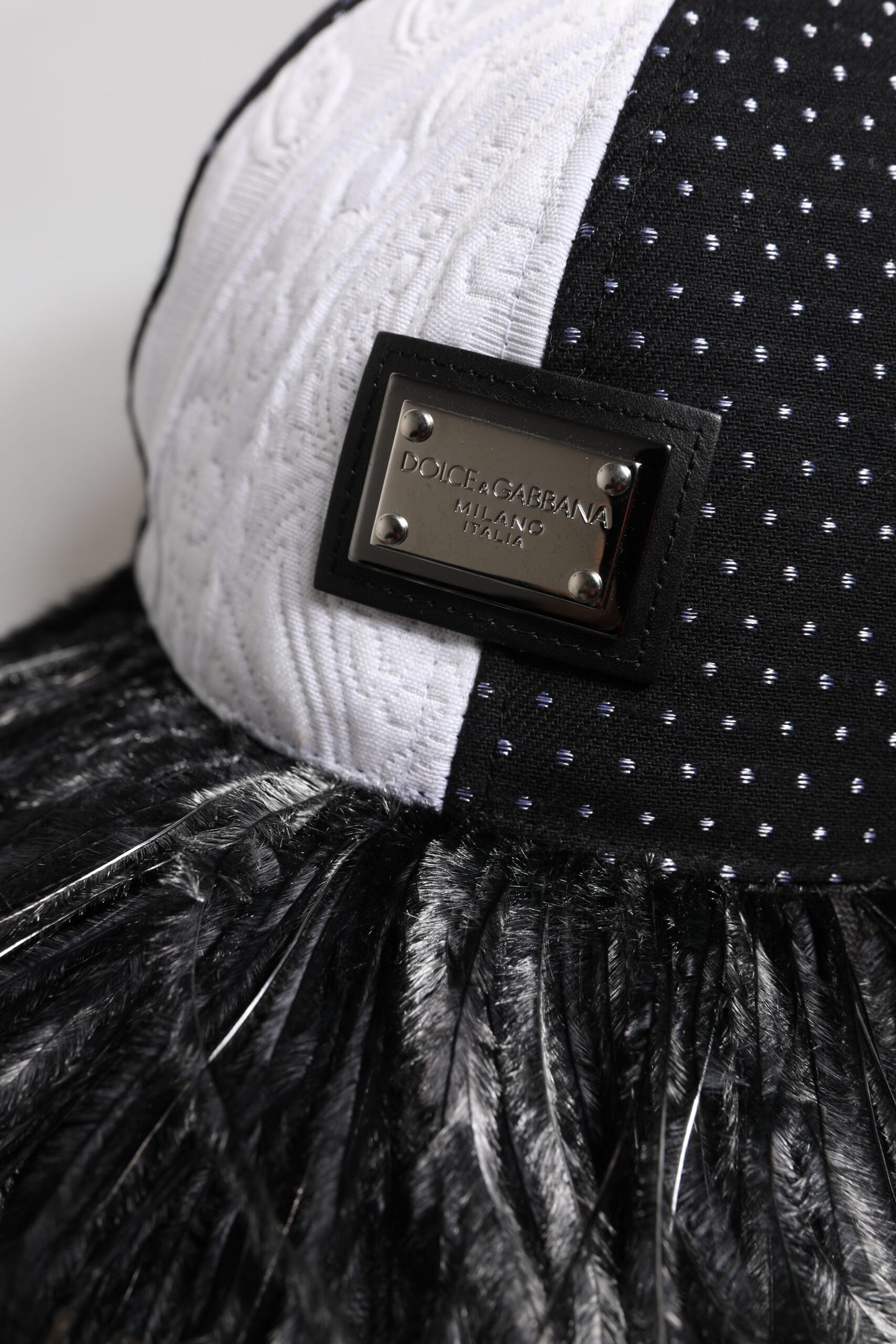 Dolce & Gabbana White Black Polka Dot Feathers Baseball Cap Curated Luxury Accessories by Orvyn
