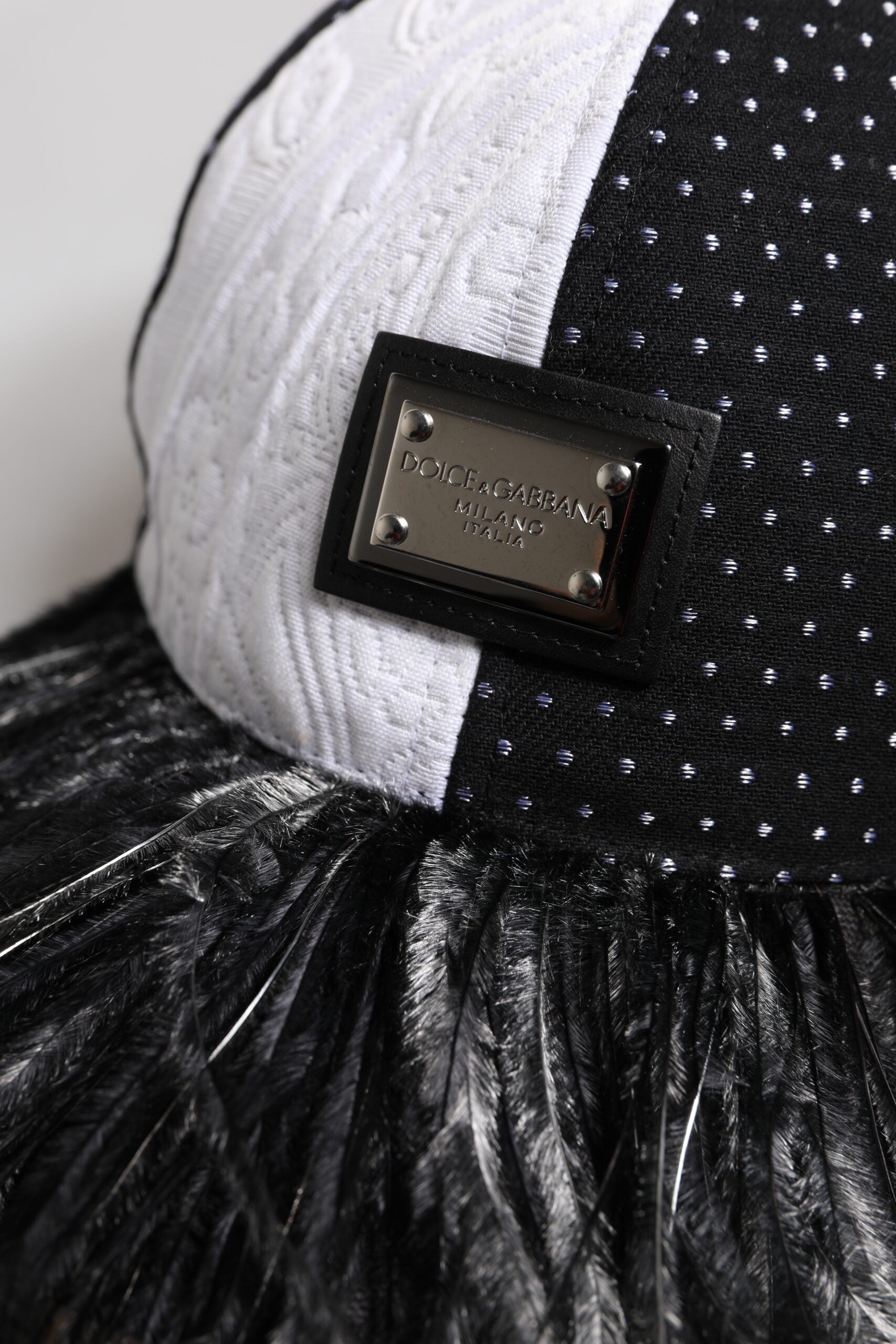 Dolce & Gabbana White Black Polka Dot Feathers Baseball Cap Curated Luxury Accessories by Orvyn