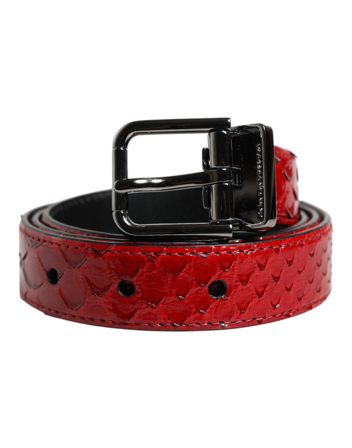 Dolce & Gabbana Red Exotic Leather Brass Metal Buckle Belt rot