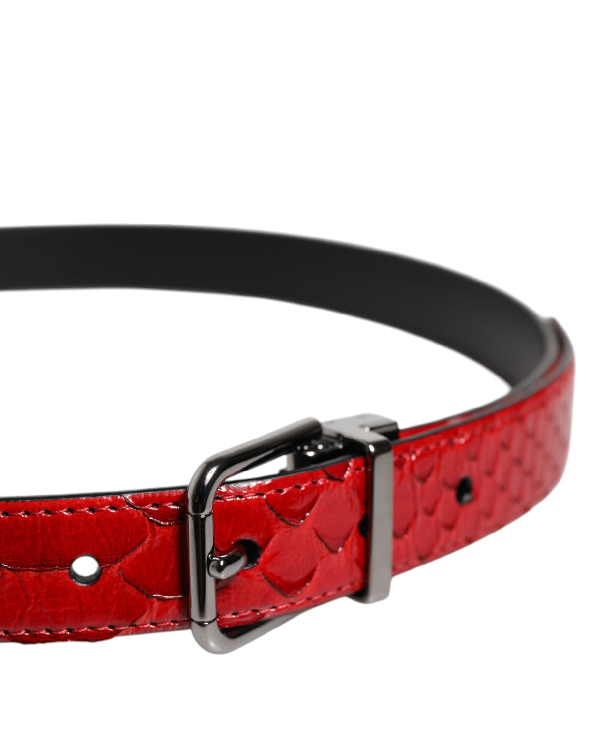 Dolce & Gabbana Red Exotic Leather Brass Metal Buckle Belt rot