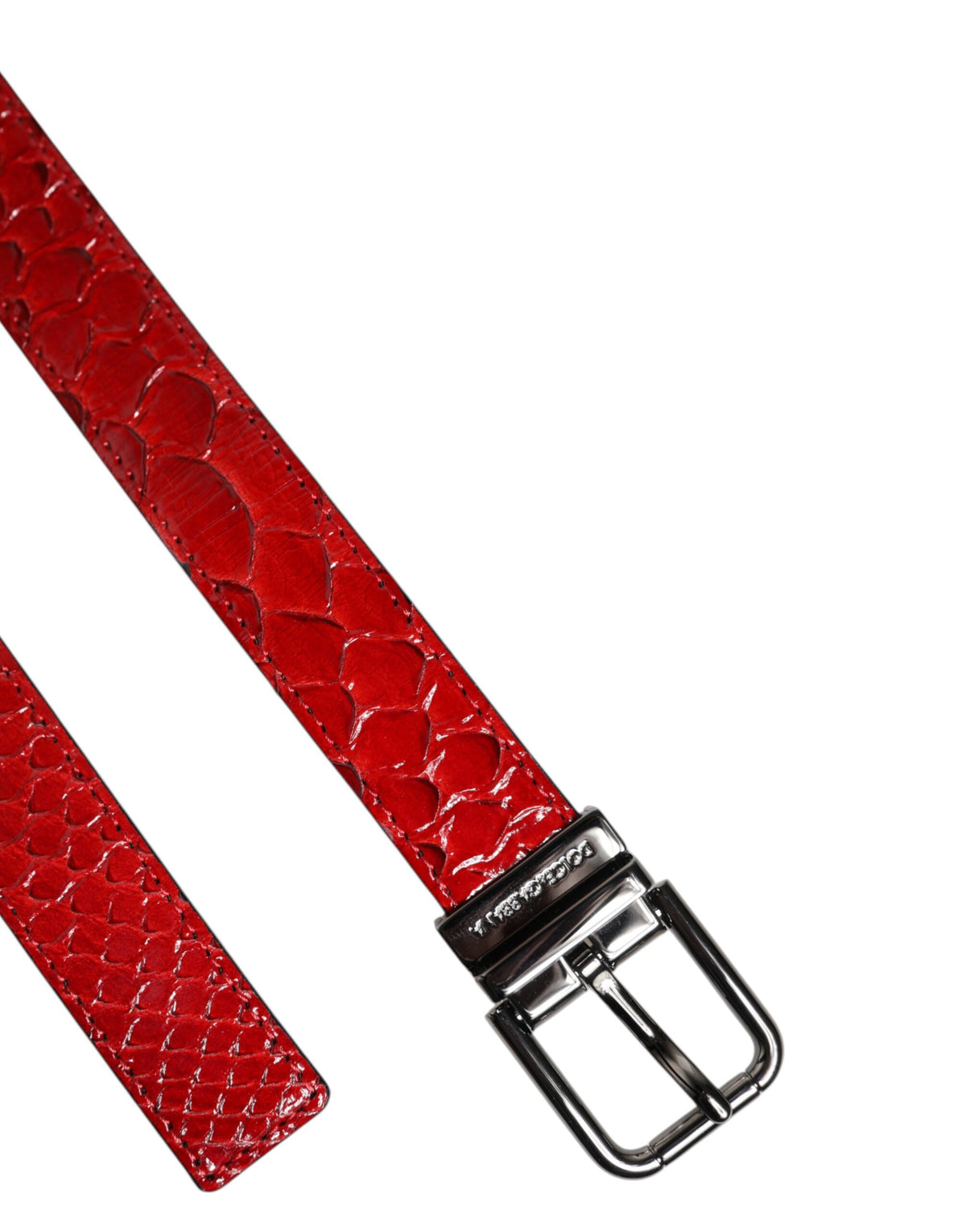 Dolce & Gabbana Red Exotic Leather Brass Metal Buckle Belt rot