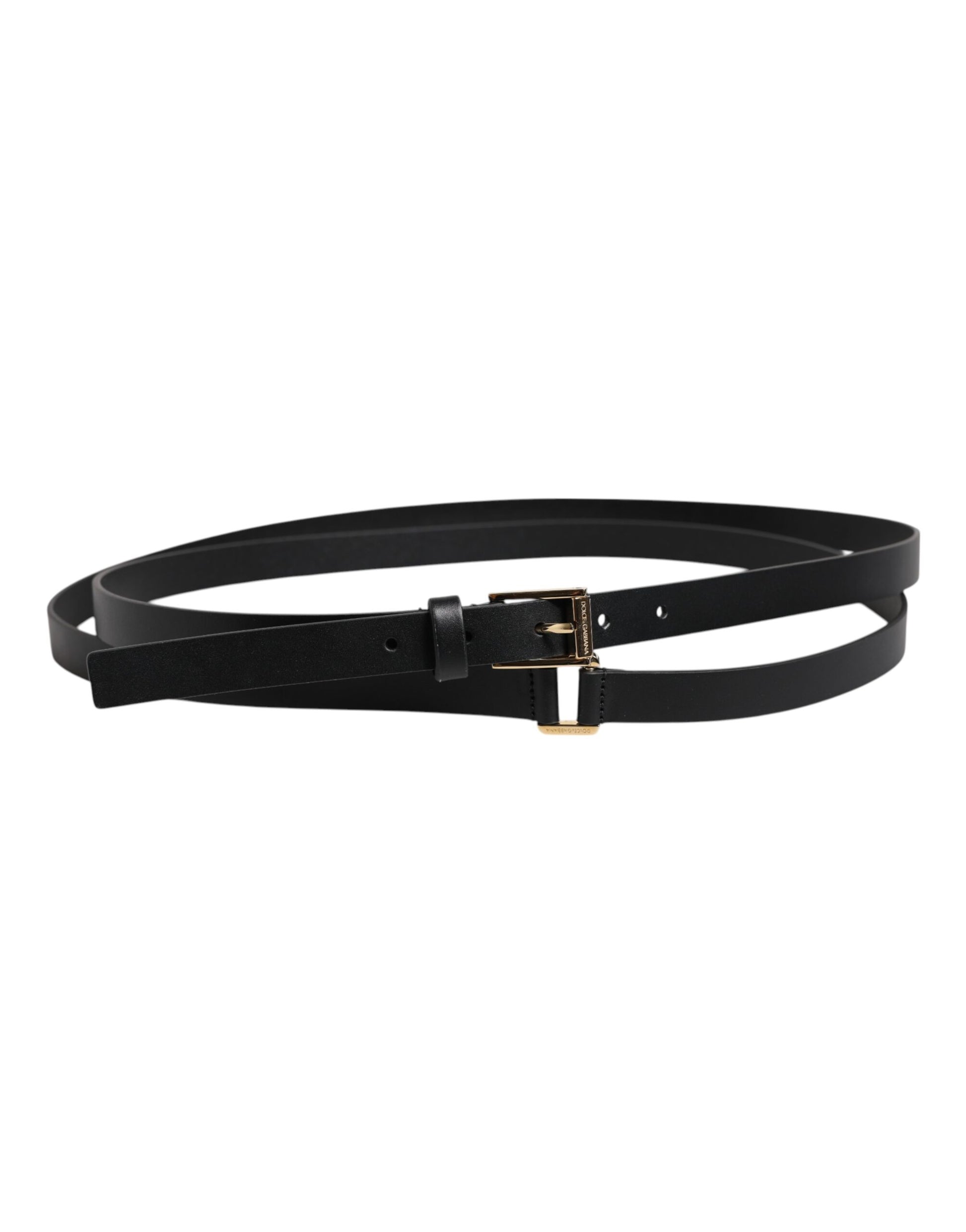 Dolce & Gabbana Black Classic Gold Metal Logo Buckle Belt schwarz