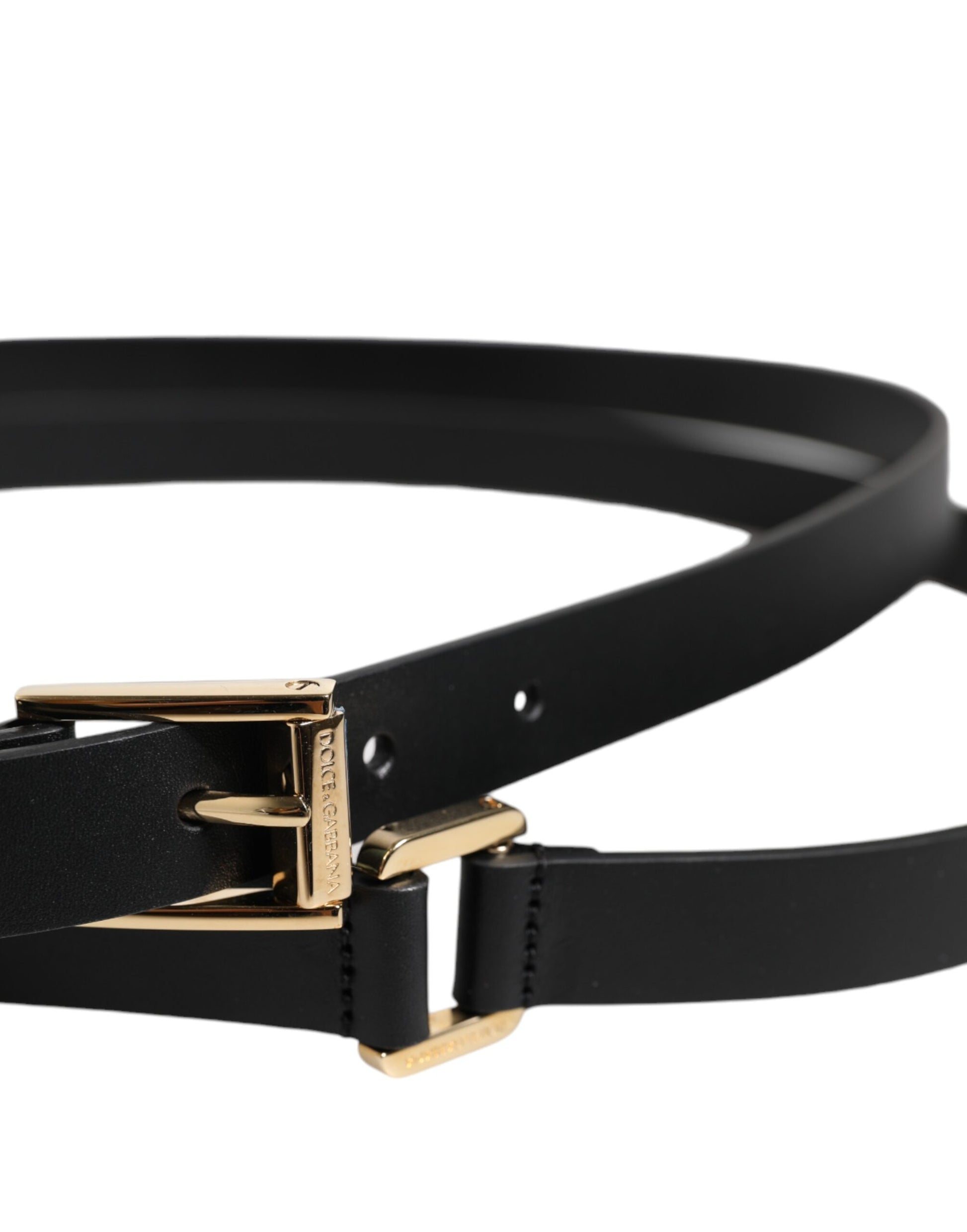 Dolce & Gabbana Black Classic Gold Metal Logo Buckle Belt schwarz