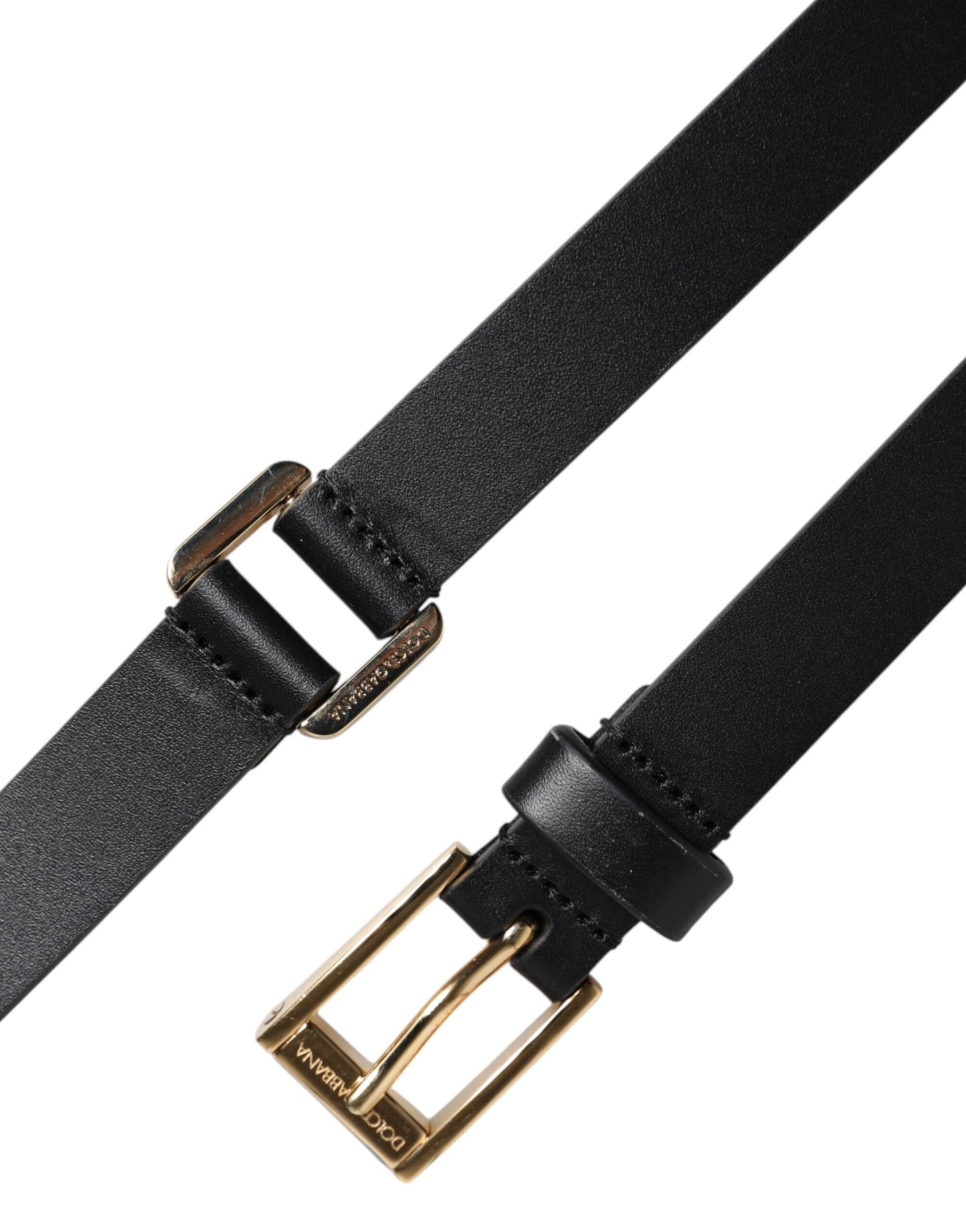 Dolce & Gabbana Black Classic Gold Metal Logo Buckle Belt schwarz