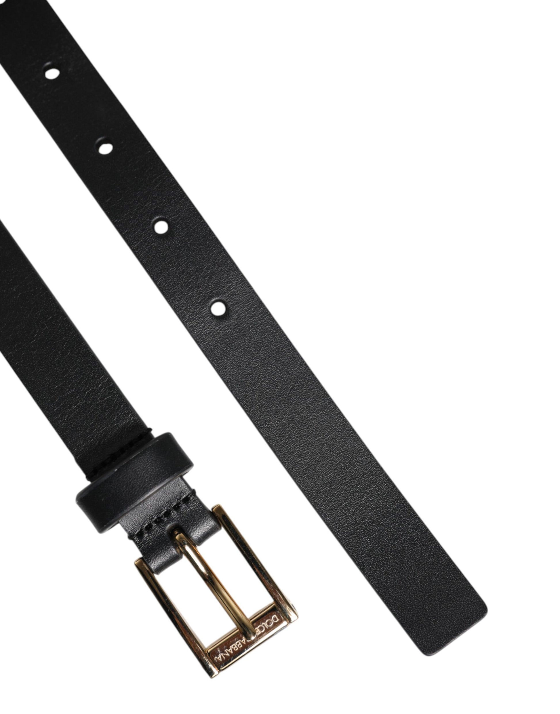 Dolce & Gabbana Black Classic Gold Metal Logo Buckle Belt schwarz