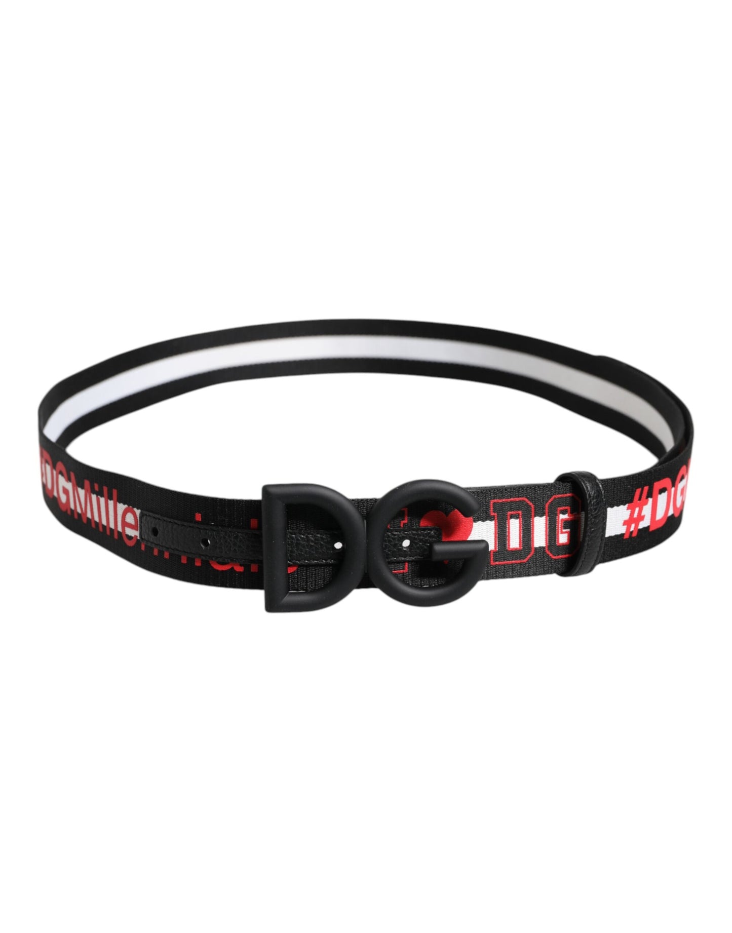 Dolce & Gabbana Black Polyester Logo Print DG Buckle Belt schwarz