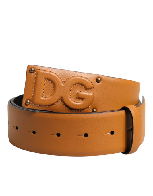 Dolce & Gabbana Brown Leather Buckle DG Logo Embossed Belt Curated Luxury Accessories by Orvyn