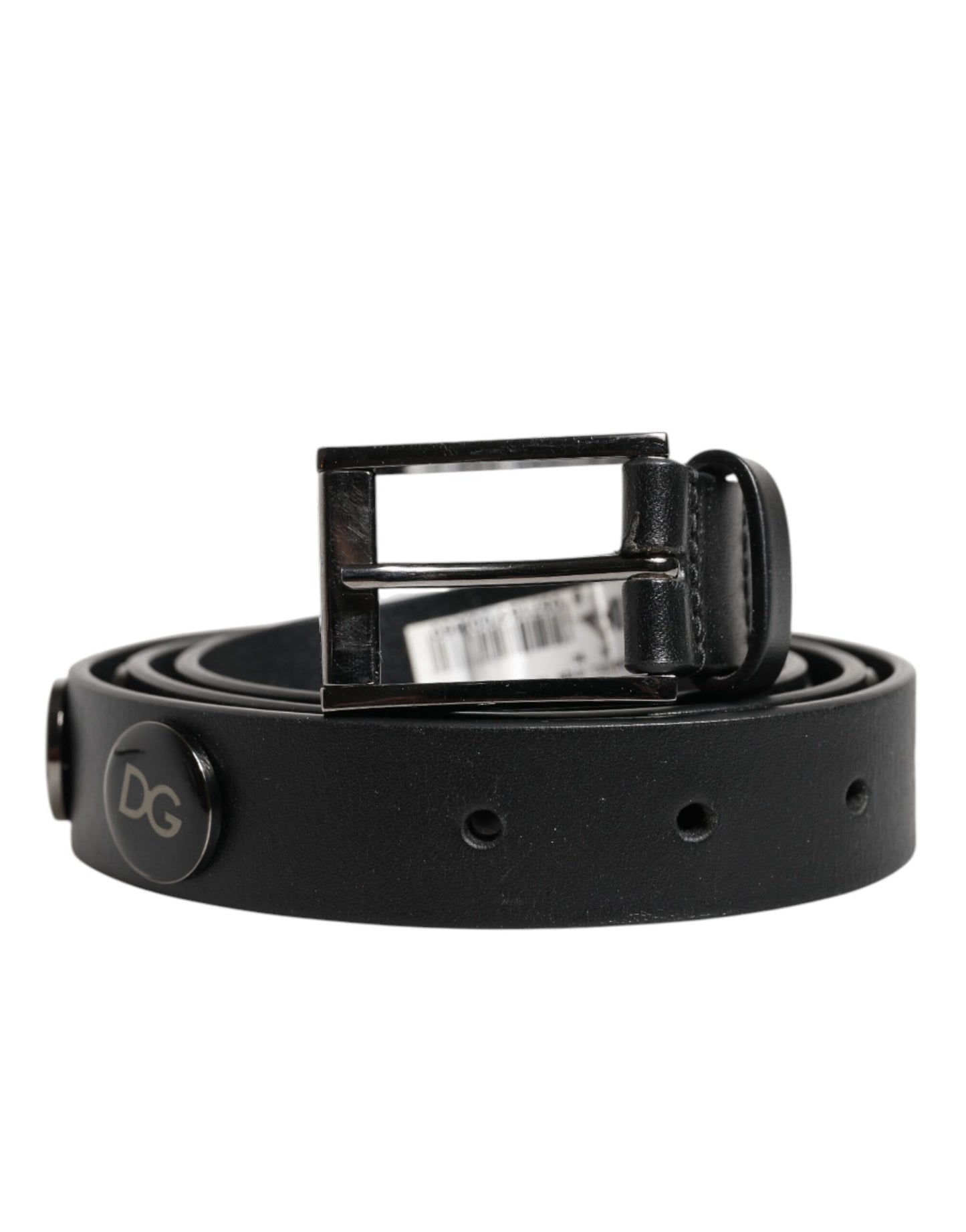 Dolce & Gabbana Black Luxury Leather DG Studs Buckle Belt Curated Luxury Accessories by Orvyn