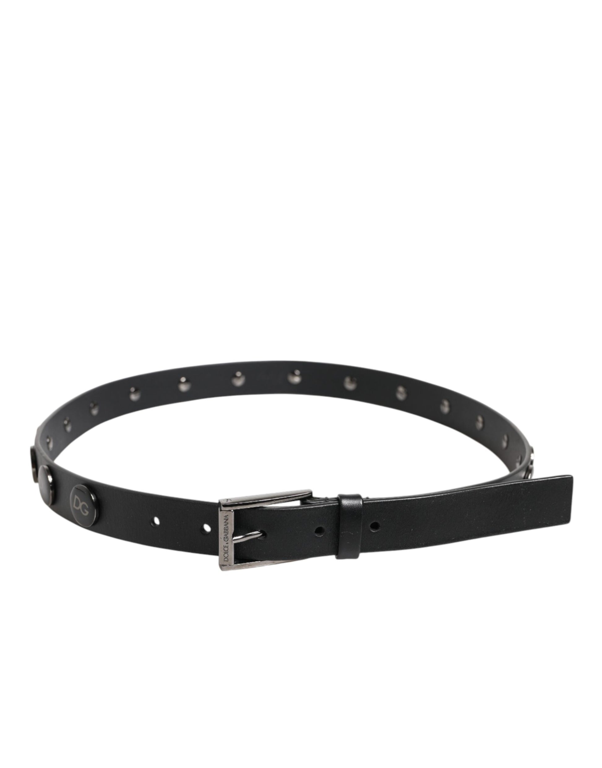 Dolce & Gabbana Black Luxury Leather DG Studs Buckle Belt Curated Luxury Accessories by Orvyn