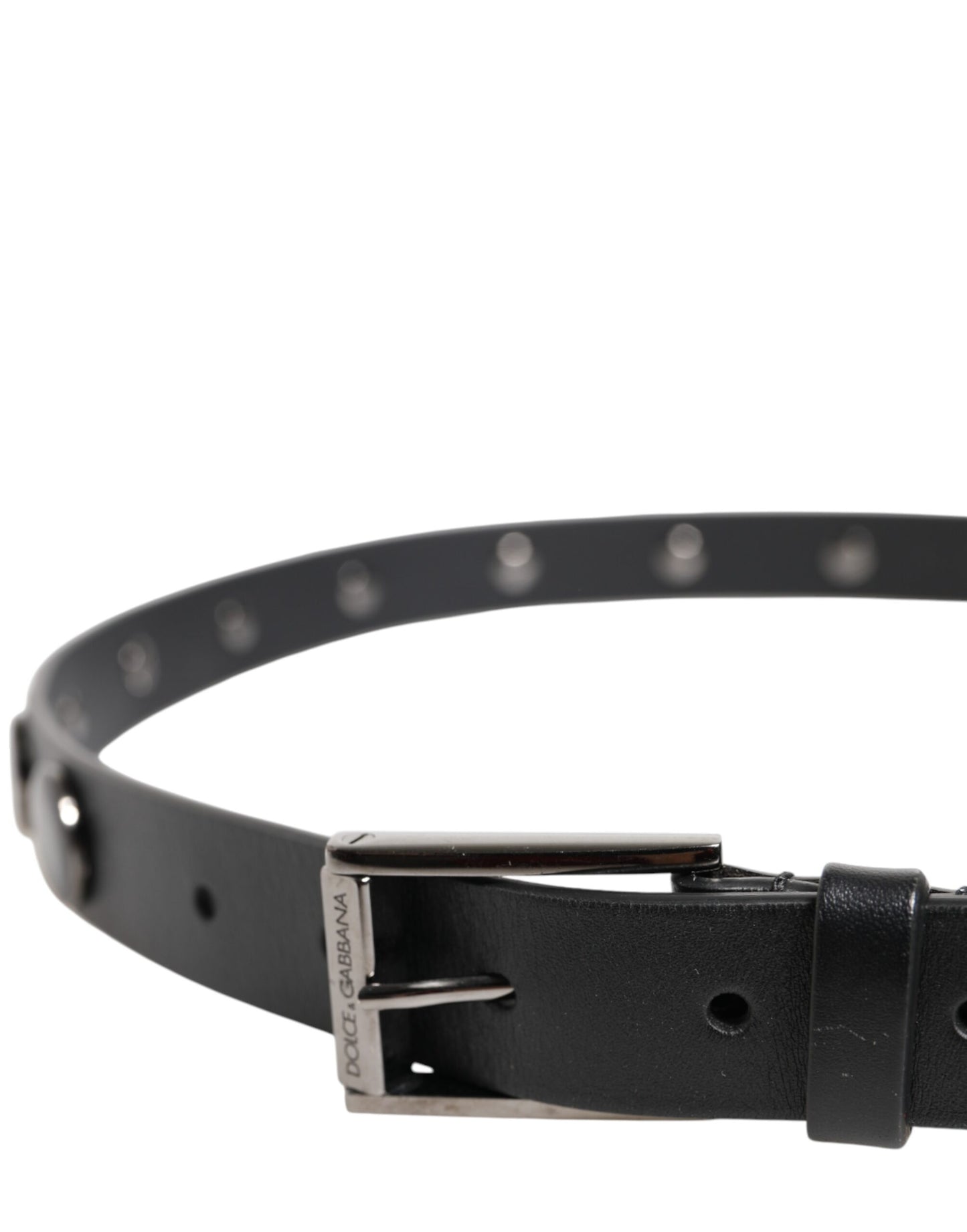 Dolce & Gabbana Black Luxury Leather DG Studs Buckle Belt Curated Luxury Accessories by Orvyn