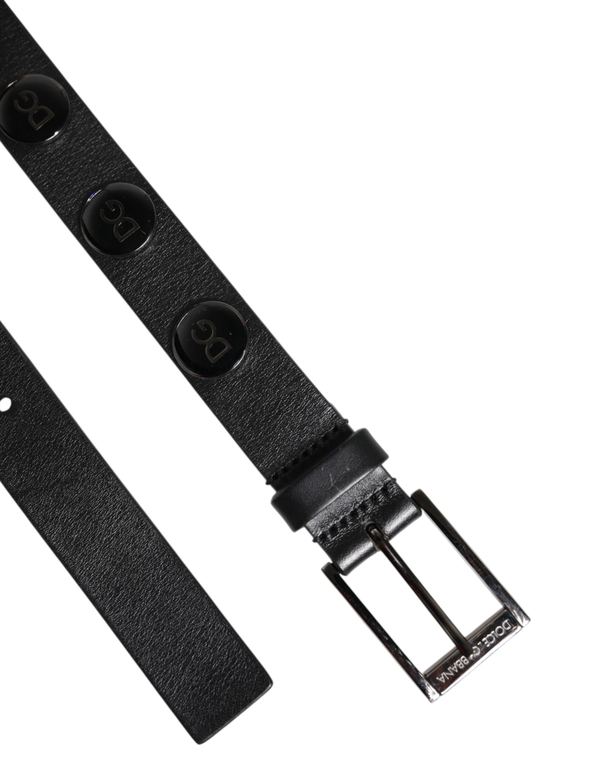 Dolce & Gabbana Black Luxury Leather DG Studs Buckle Belt Curated Luxury Accessories by Orvyn