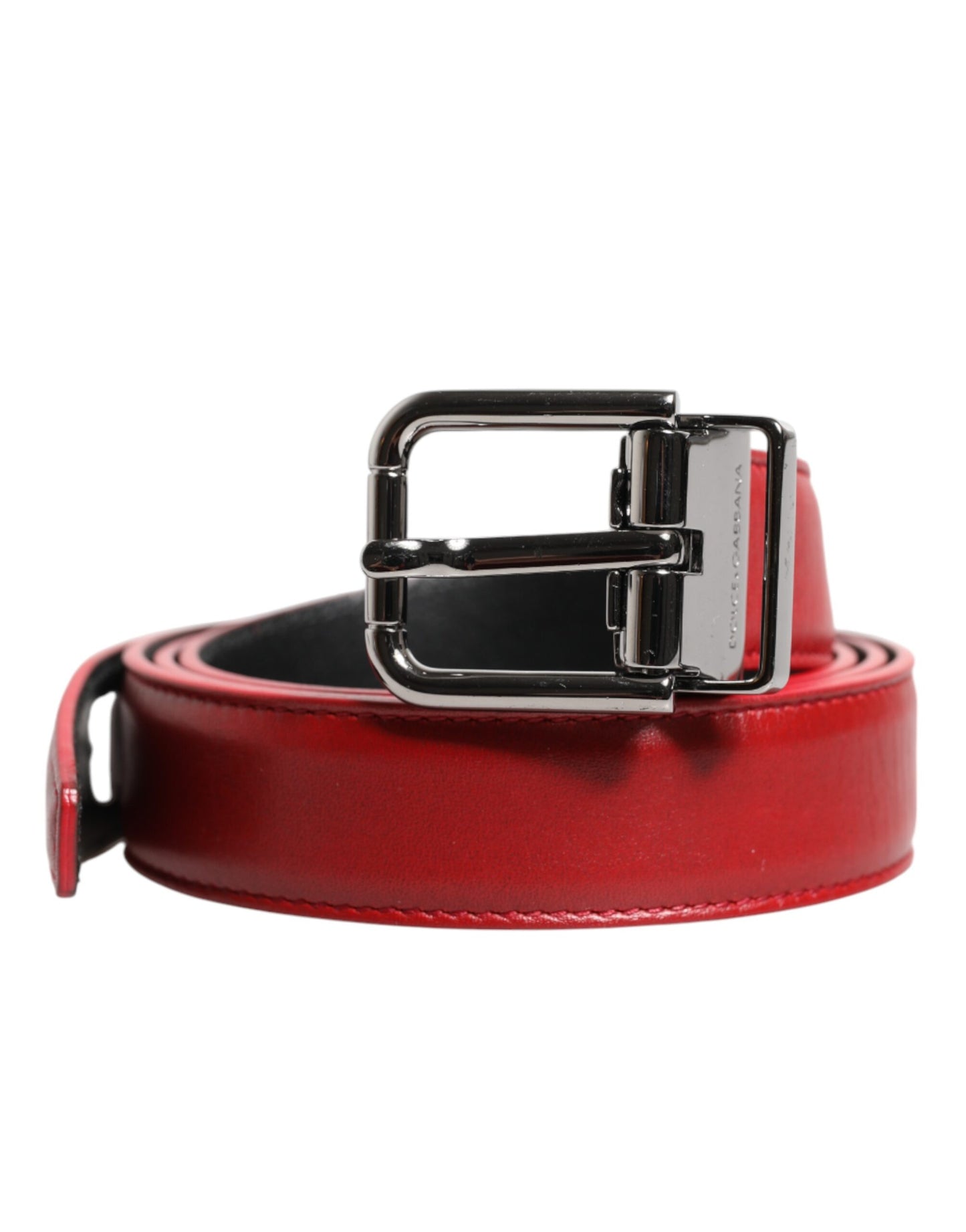 Dolce & Gabbana Red Leather Silver Tone Metal Buckle Belt Curated Luxury Accessories by Orvyn