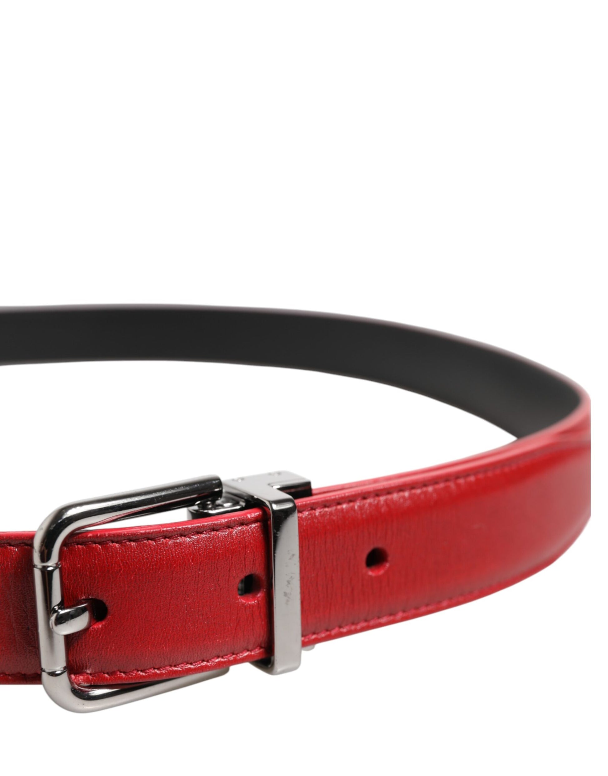 Dolce & Gabbana Red Leather Silver Tone Metal Buckle Belt Curated Luxury Accessories by Orvyn