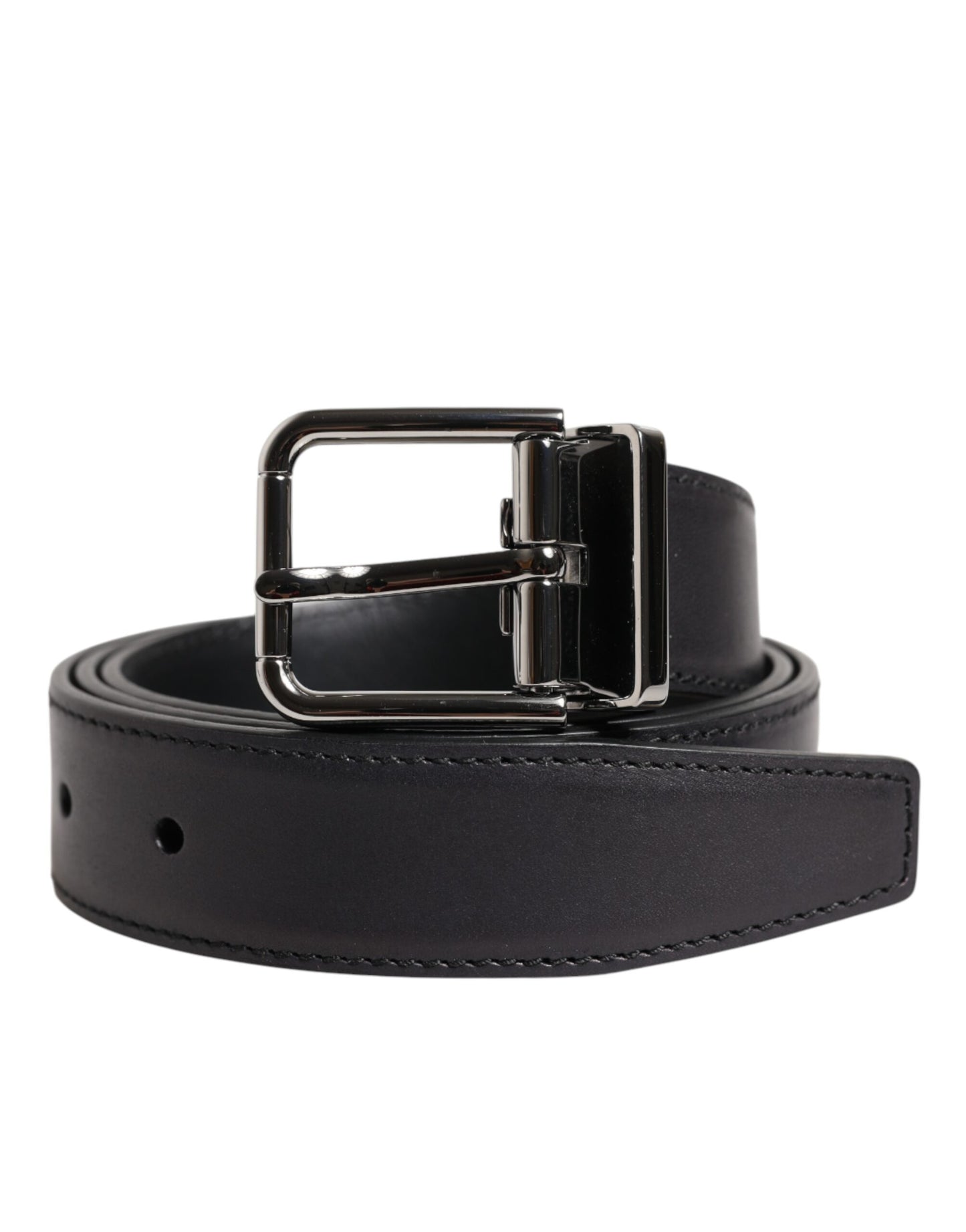 Dolce & Gabbana Black Classic Calf Leather Silver Buckle Belt Curated Luxury Accessories by Orvyn