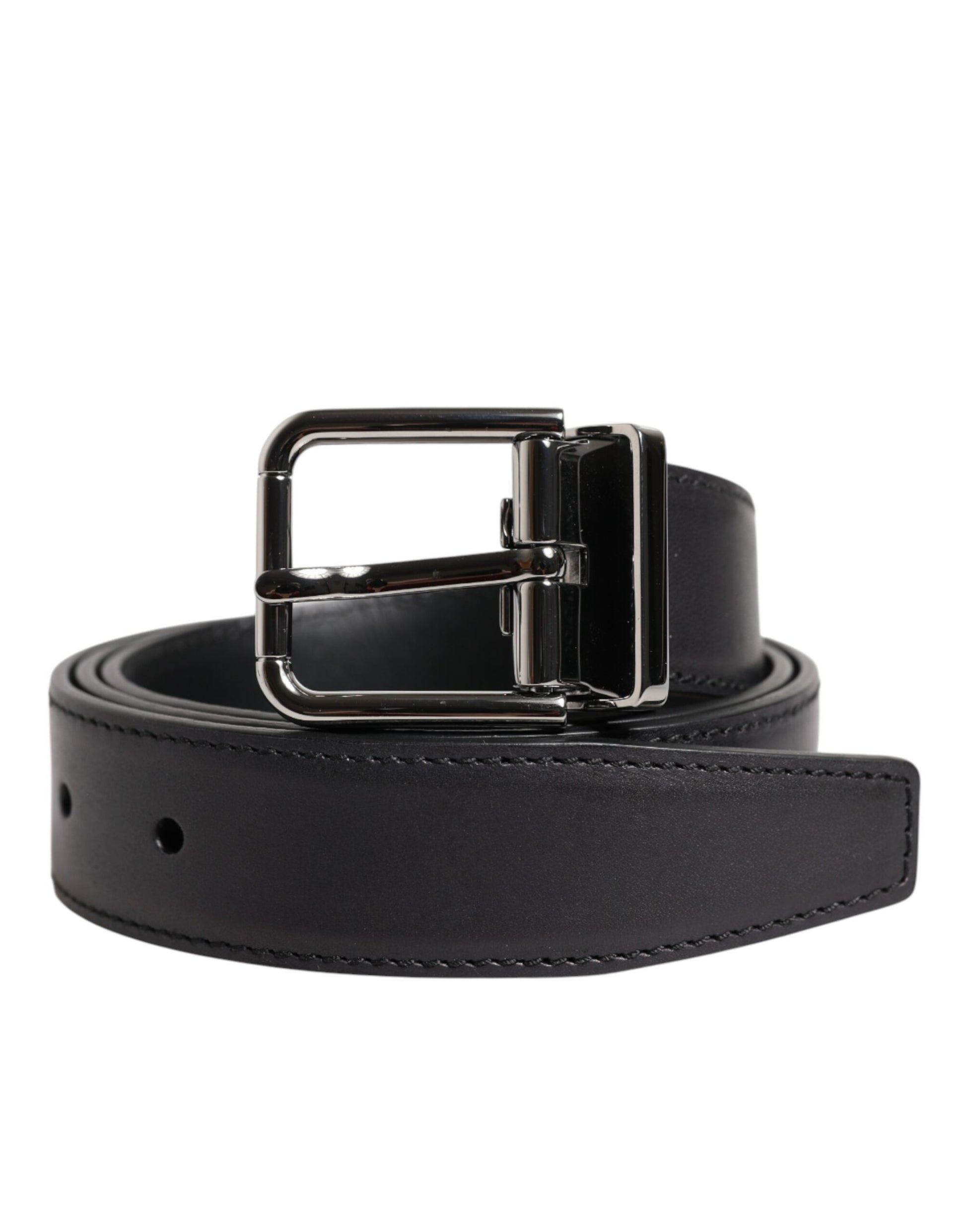 Dolce & Gabbana Black Classic Calf Leather Silver Buckle Belt Curated Luxury Accessories by Orvyn