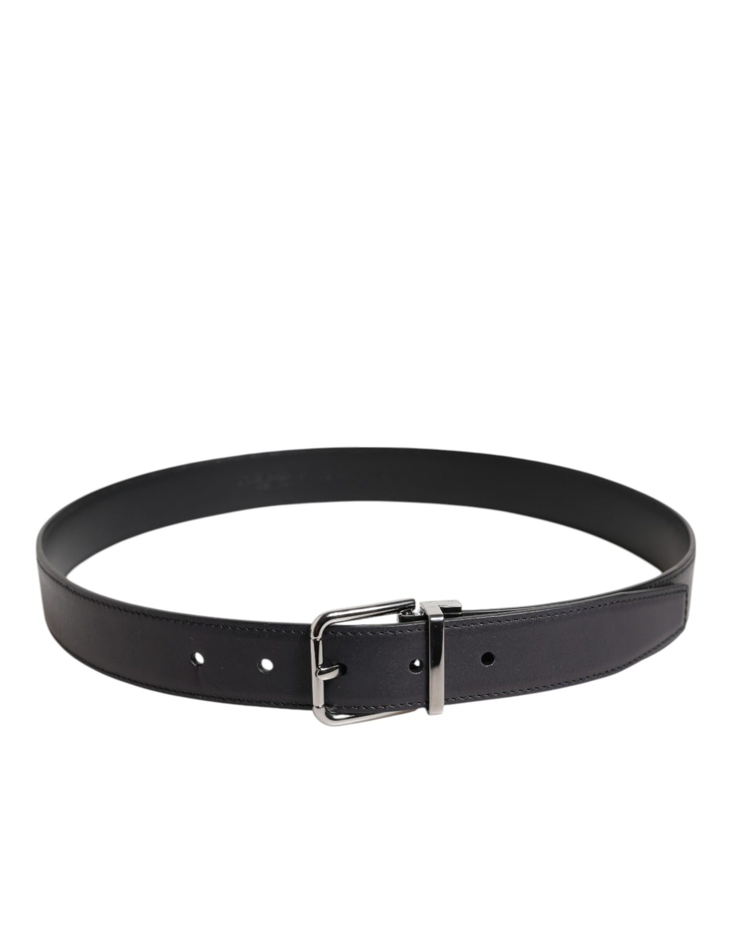 Dolce & Gabbana Black Classic Calf Leather Silver Buckle Belt Curated Luxury Accessories by Orvyn
